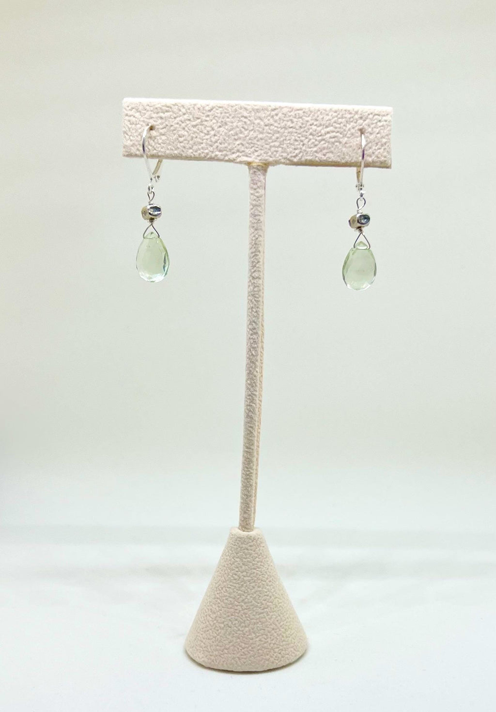 Pale Green Gemstone Silver Dangle Earrings, Green Amethyst, Prasiolite, Handmade, Teardrop Shape