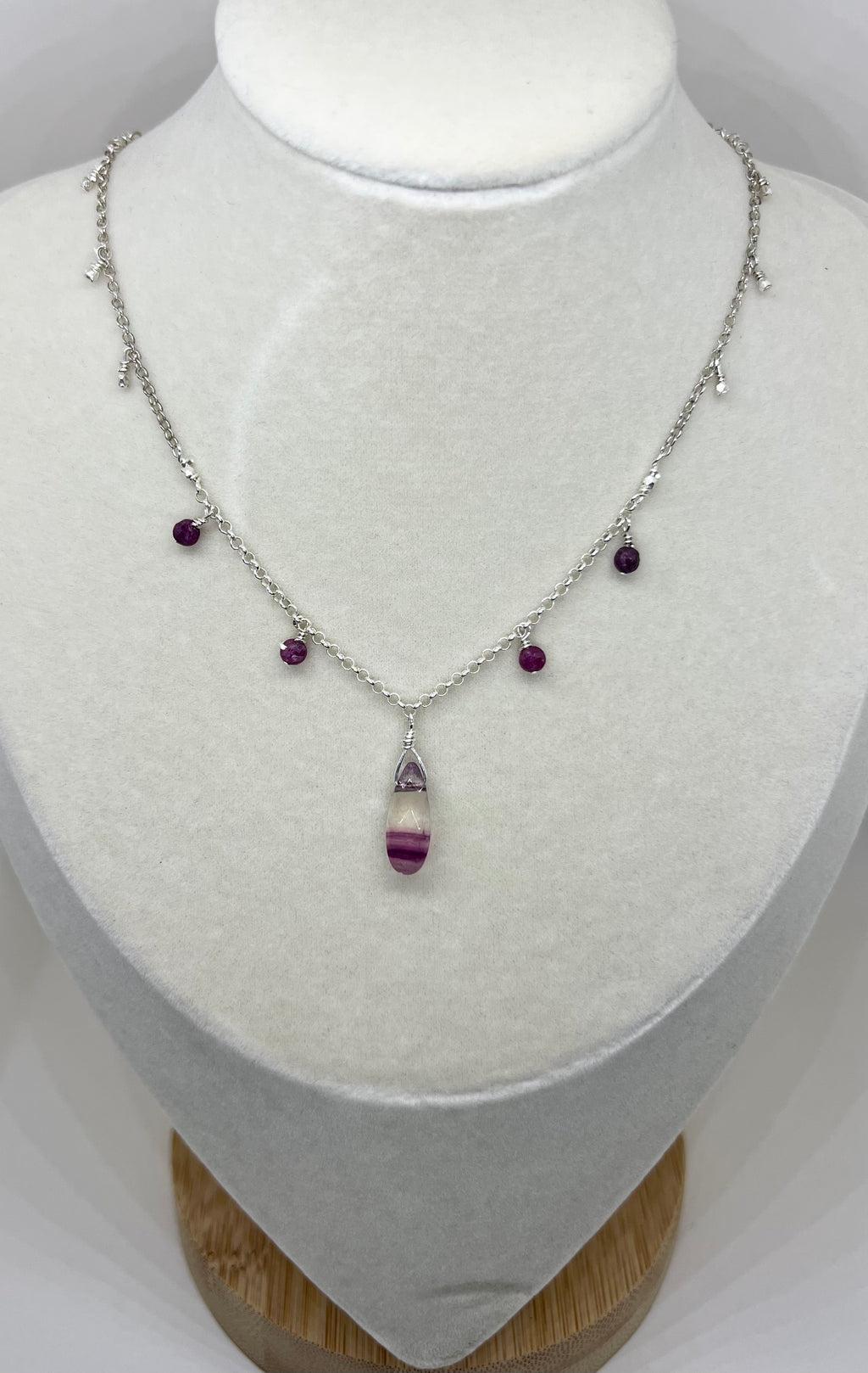 Handmade Ruby Necklace, Sterling Silver Beaded Necklace, Fluorite Gemstone Necklace