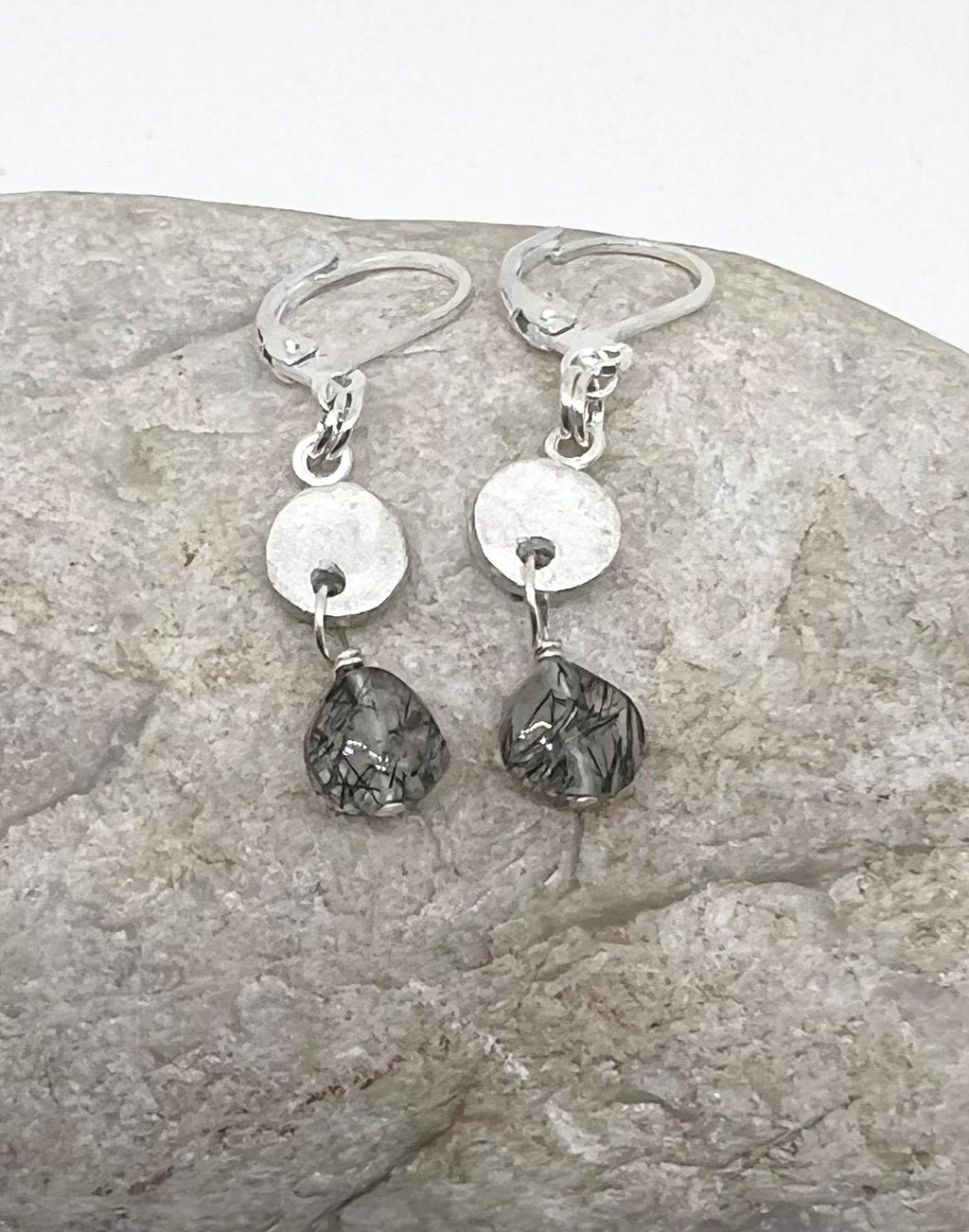 Silver Handmade Rutilated Quartz Gemstone Dangle Earrings, Sterling, Rutile Quartz