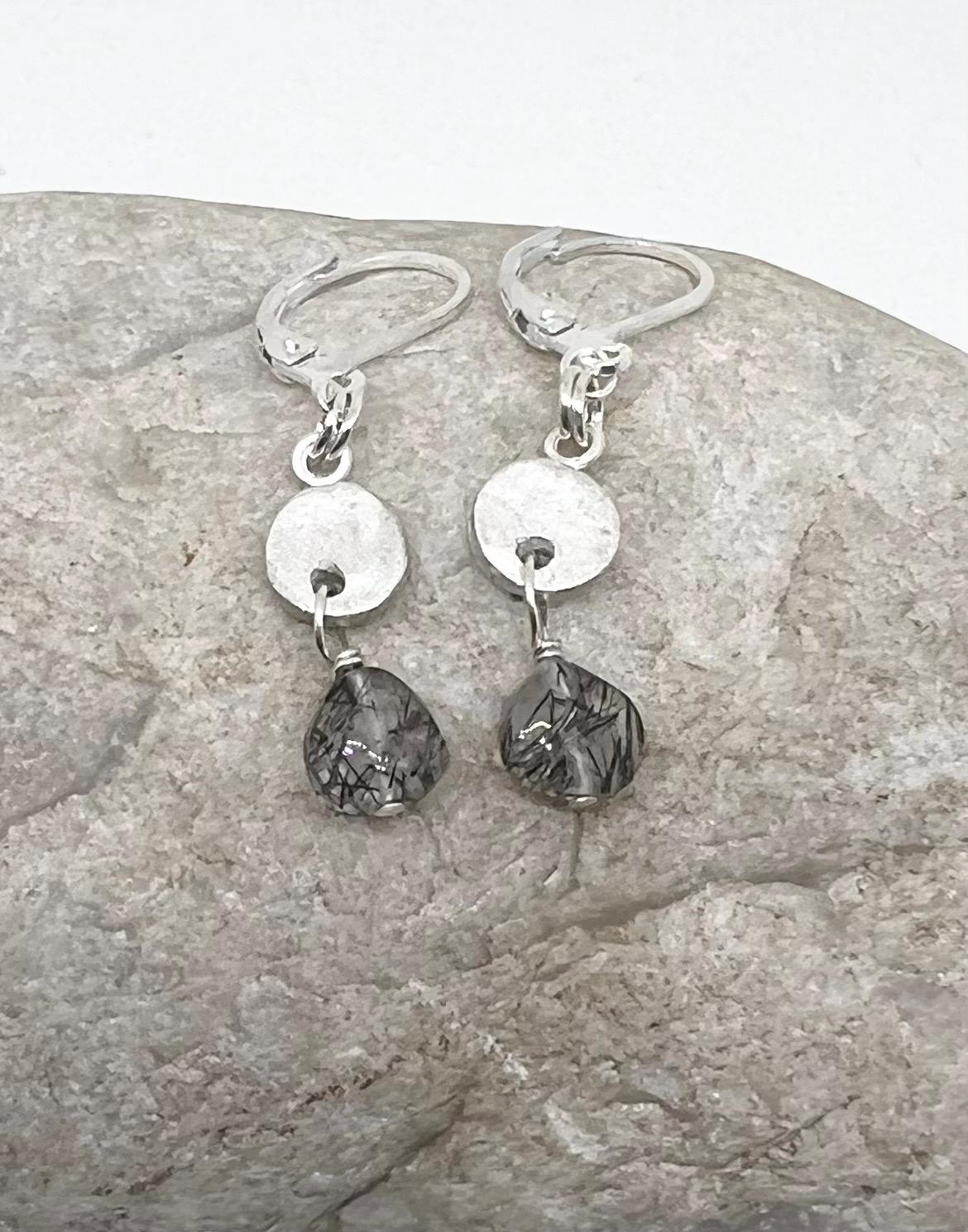 Silver Handmade Rutilated Quartz Gemstone Dangle Earrings, Sterling, Rutile Quartz