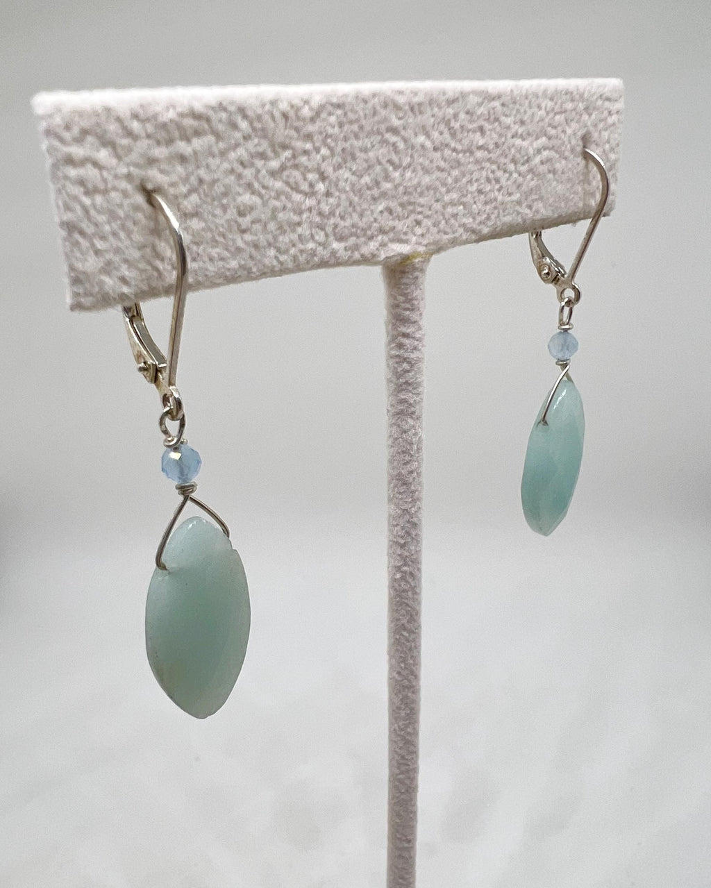 Sea Green Handmade Gemstone Silver Dangle Earrings, Sterling, Drop, Amazonite, Aquamarine