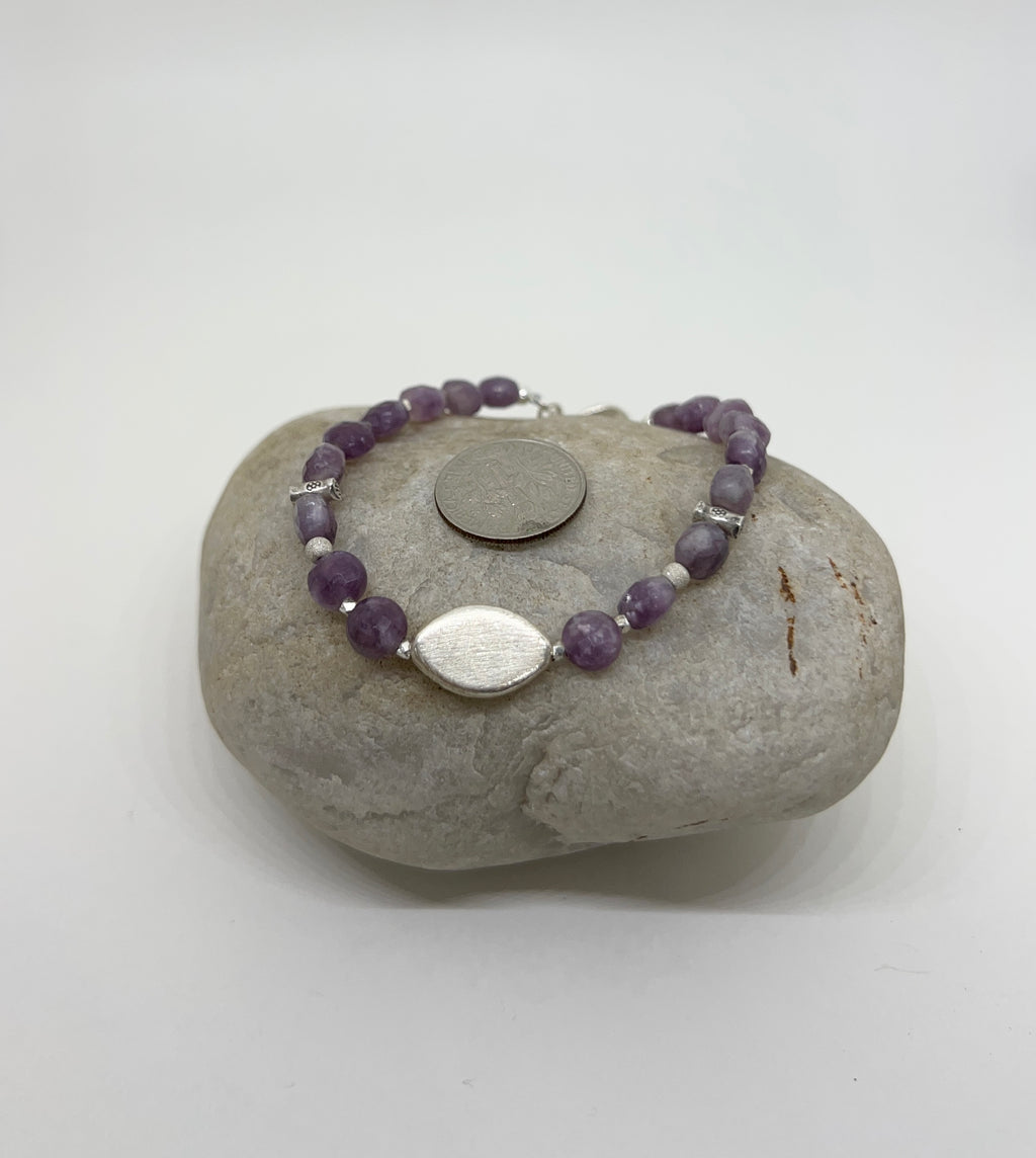 Handmade Purple Gemstone Bracelet, Lepidolite Bracelet, Beaded Bracelet, Sterling Silver Bracelet