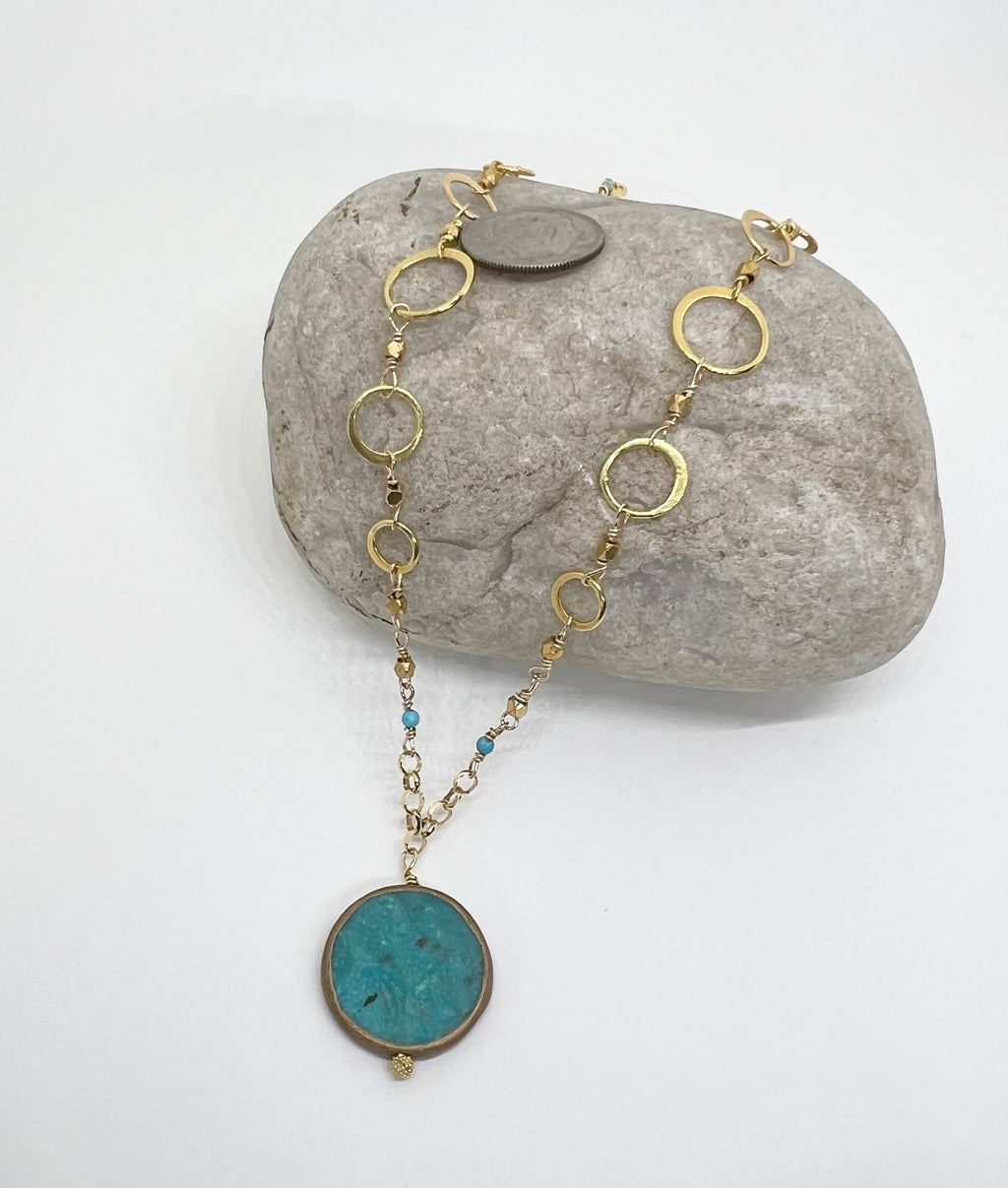 Handmade Turquoise and Gold Necklace, Vermeil Necklace, Beaded Gemstone Necklace, Turqouise Necklace
