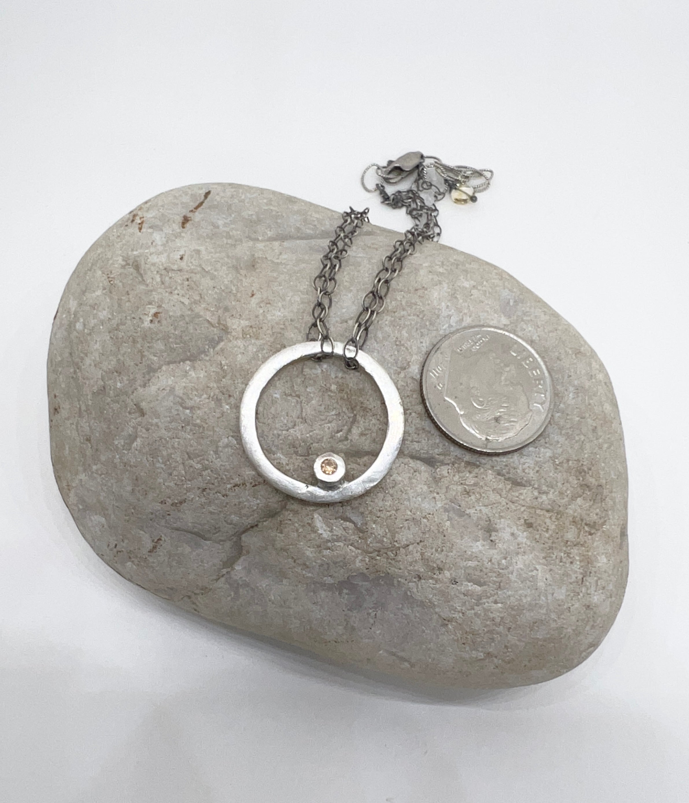 Handmade Citrine Circle Pendant Necklace, citrine CZ Necklace, Fine Silver Necklace, Sterling Silver Necklace, Handmade Necklace