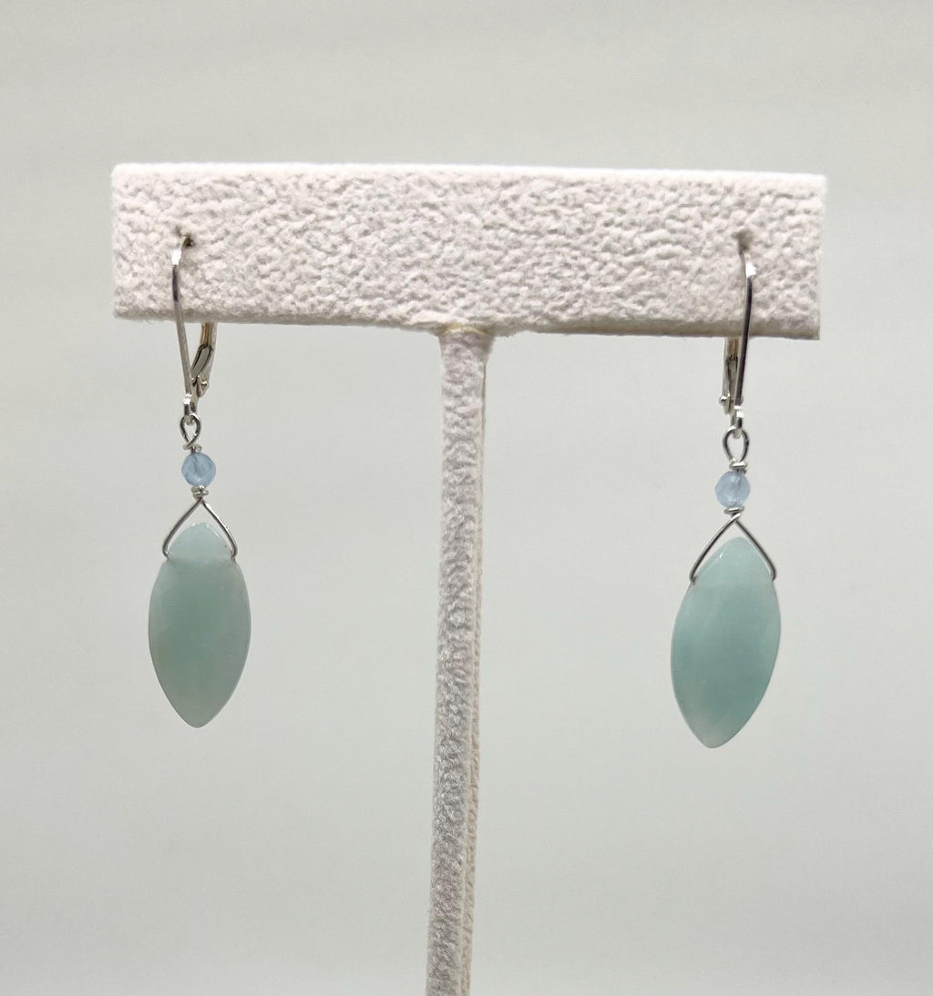 Sea Green Handmade Gemstone Silver Dangle Earrings, Sterling, Drop, Amazonite, Aquamarine