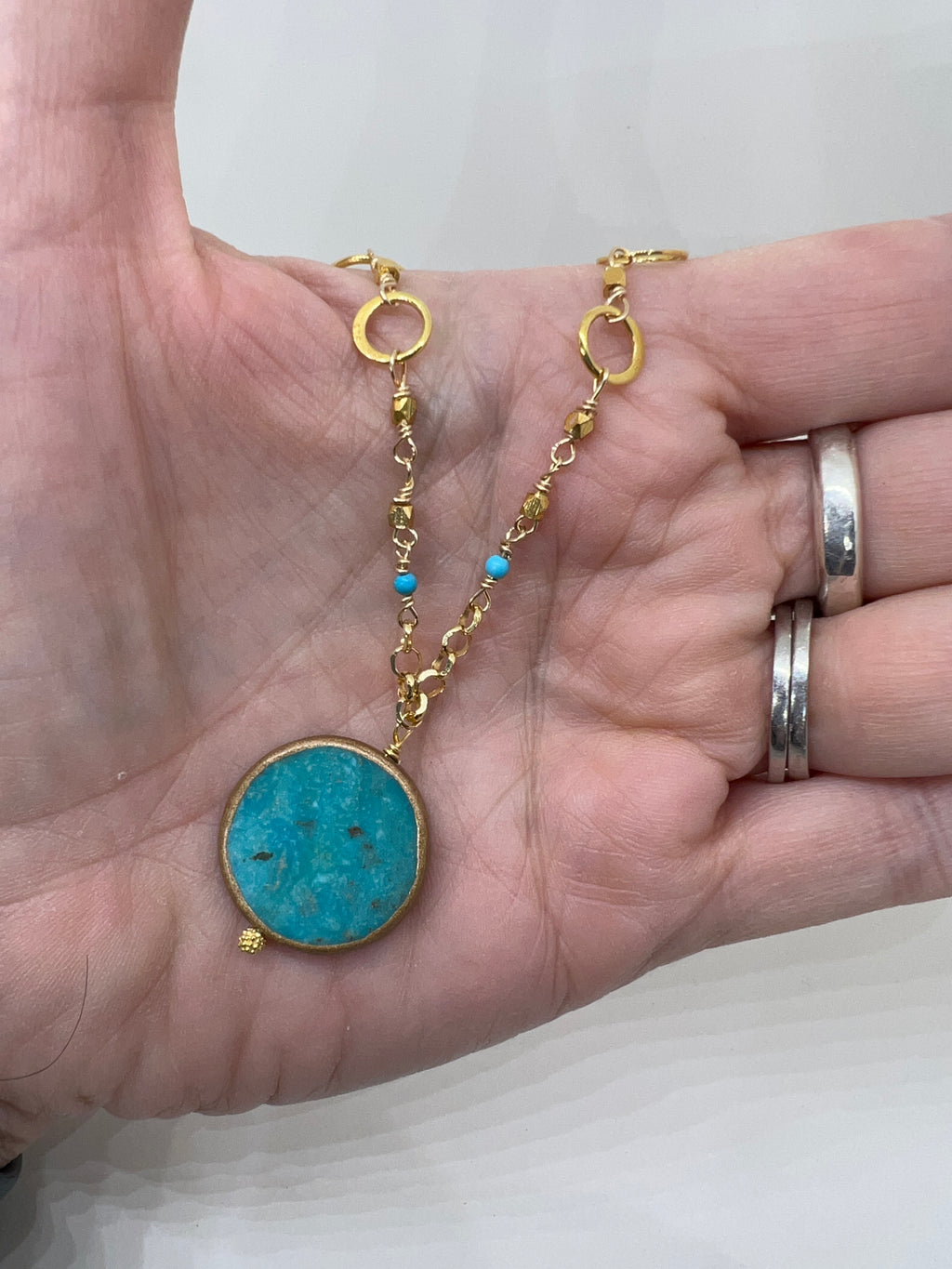Handmade Turquoise and Gold Necklace, Vermeil Necklace, Beaded Gemstone Necklace, Turqouise Necklace