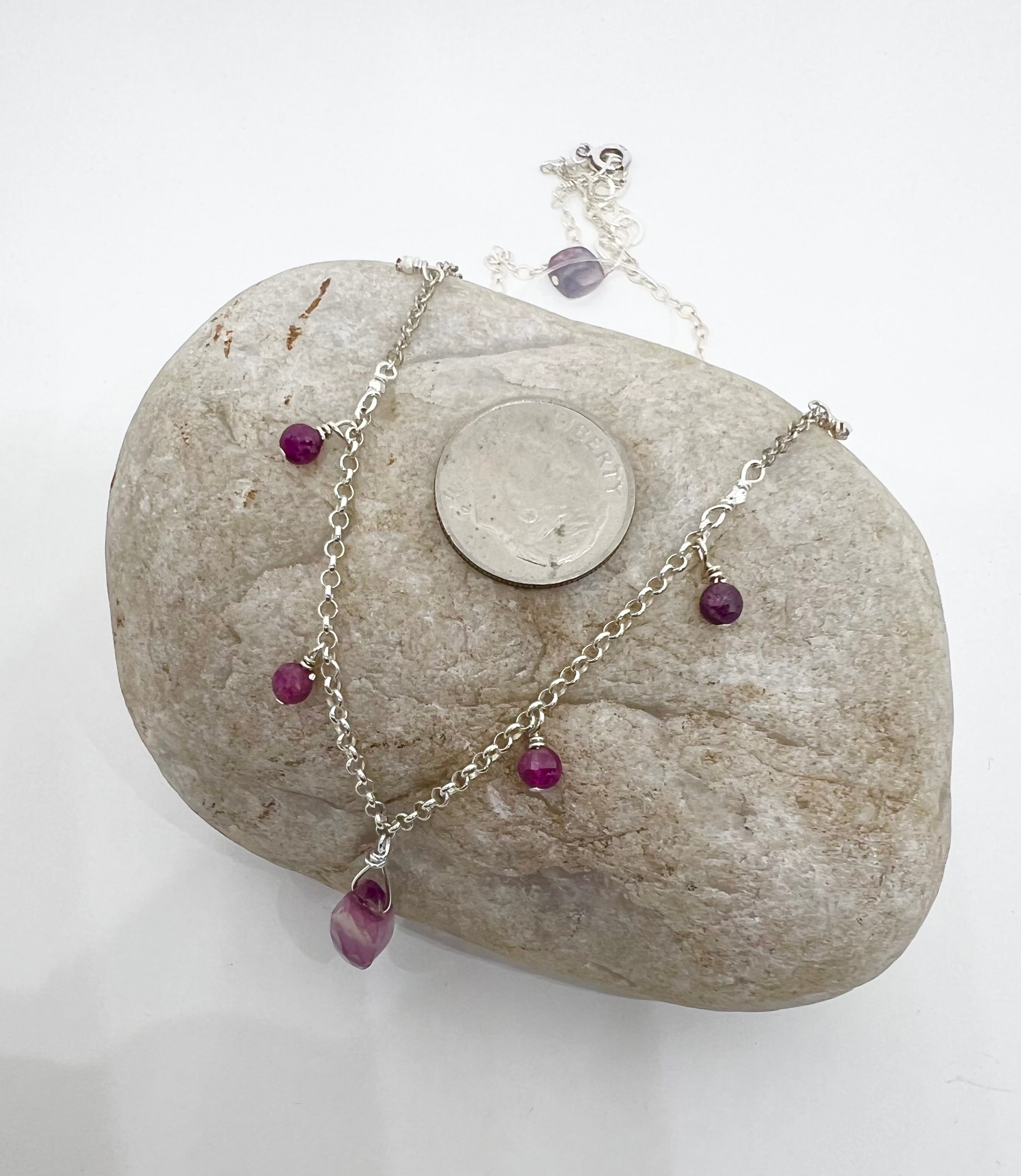 Handmade Ruby Necklace, Sterling Silver Beaded Necklace, Fluorite Gemstone Necklace