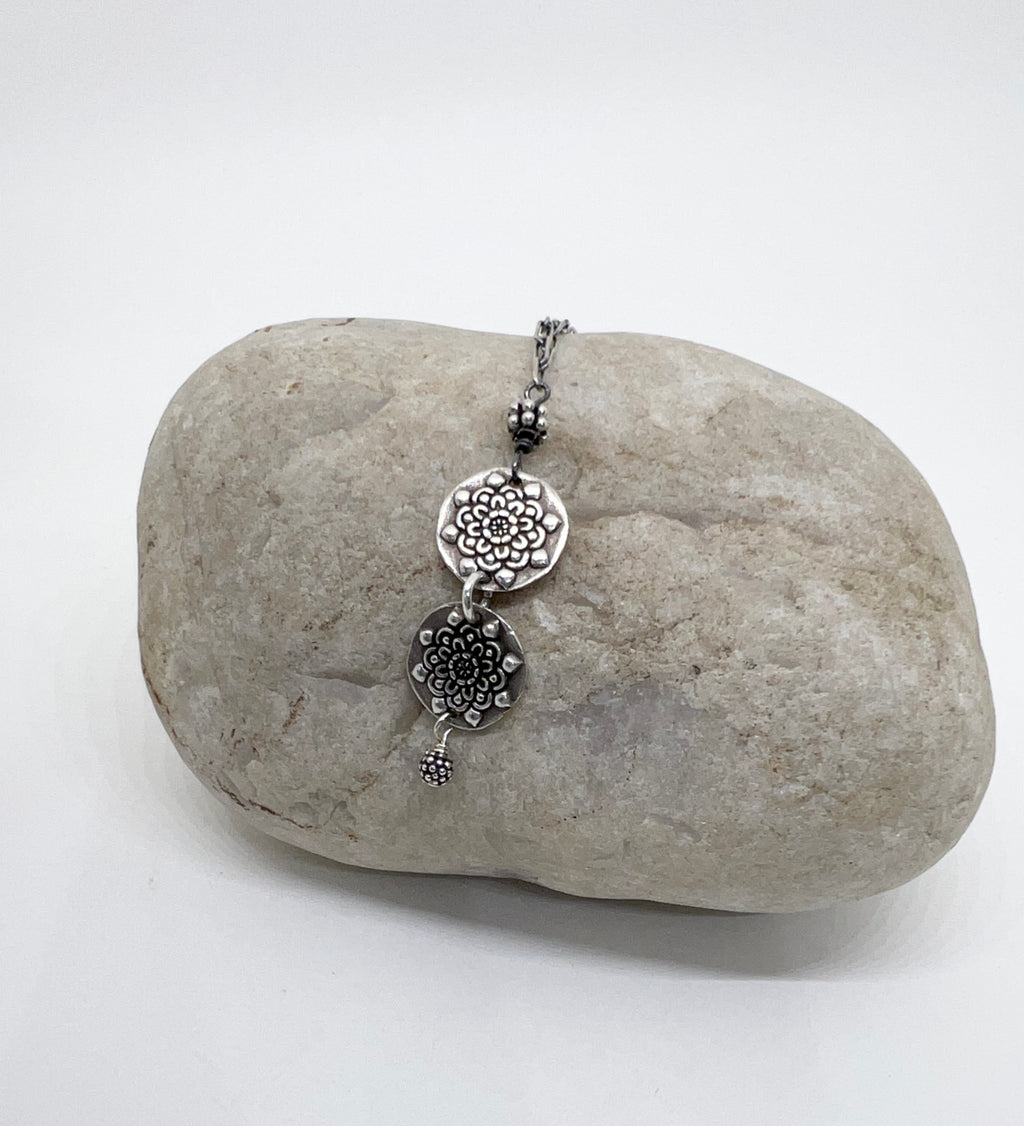 Handmade Fine Silver Pendant Necklace, Medallion Necklace, Hand Textured Necklace