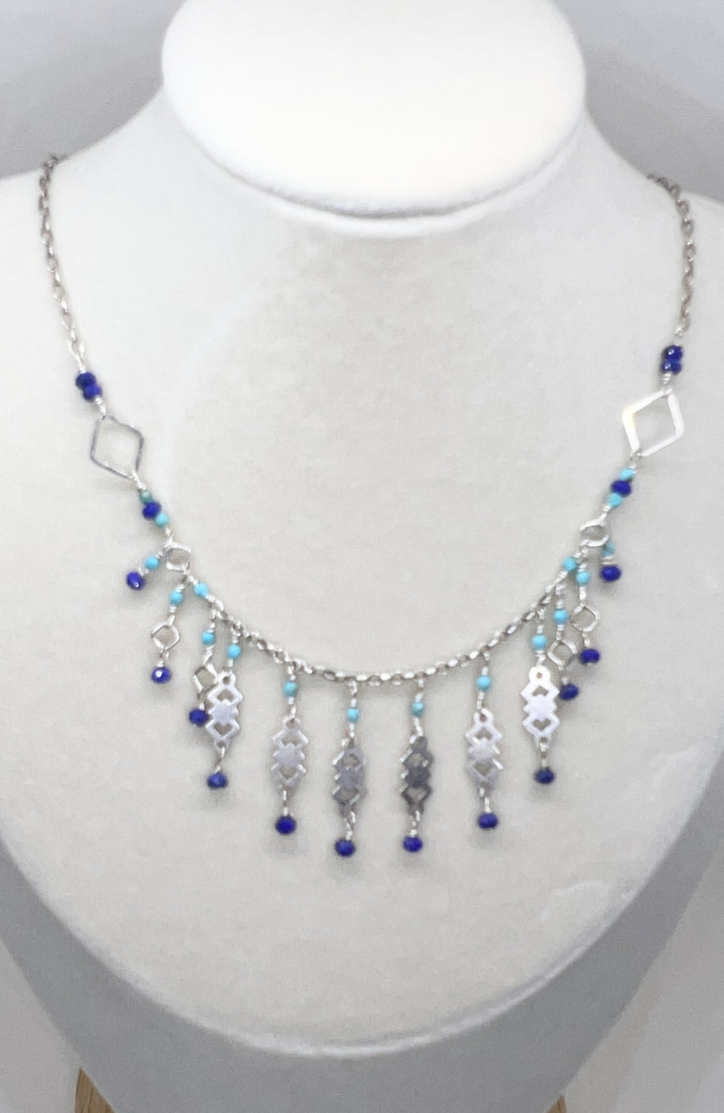 Handmade Multi Pendant Necklace, Gemstone and Sterling Silver Necklace, Bib Necklace, Turquoise and Lapis Lazuli Necklace