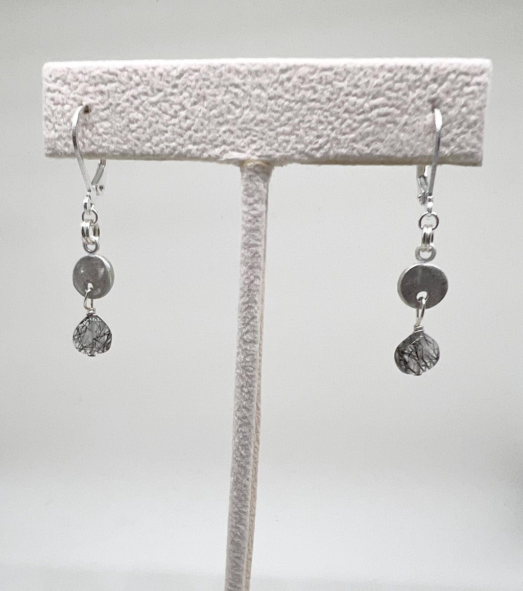 Silver Handmade Rutilated Quartz Gemstone Dangle Earrings, Sterling, Rutile Quartz