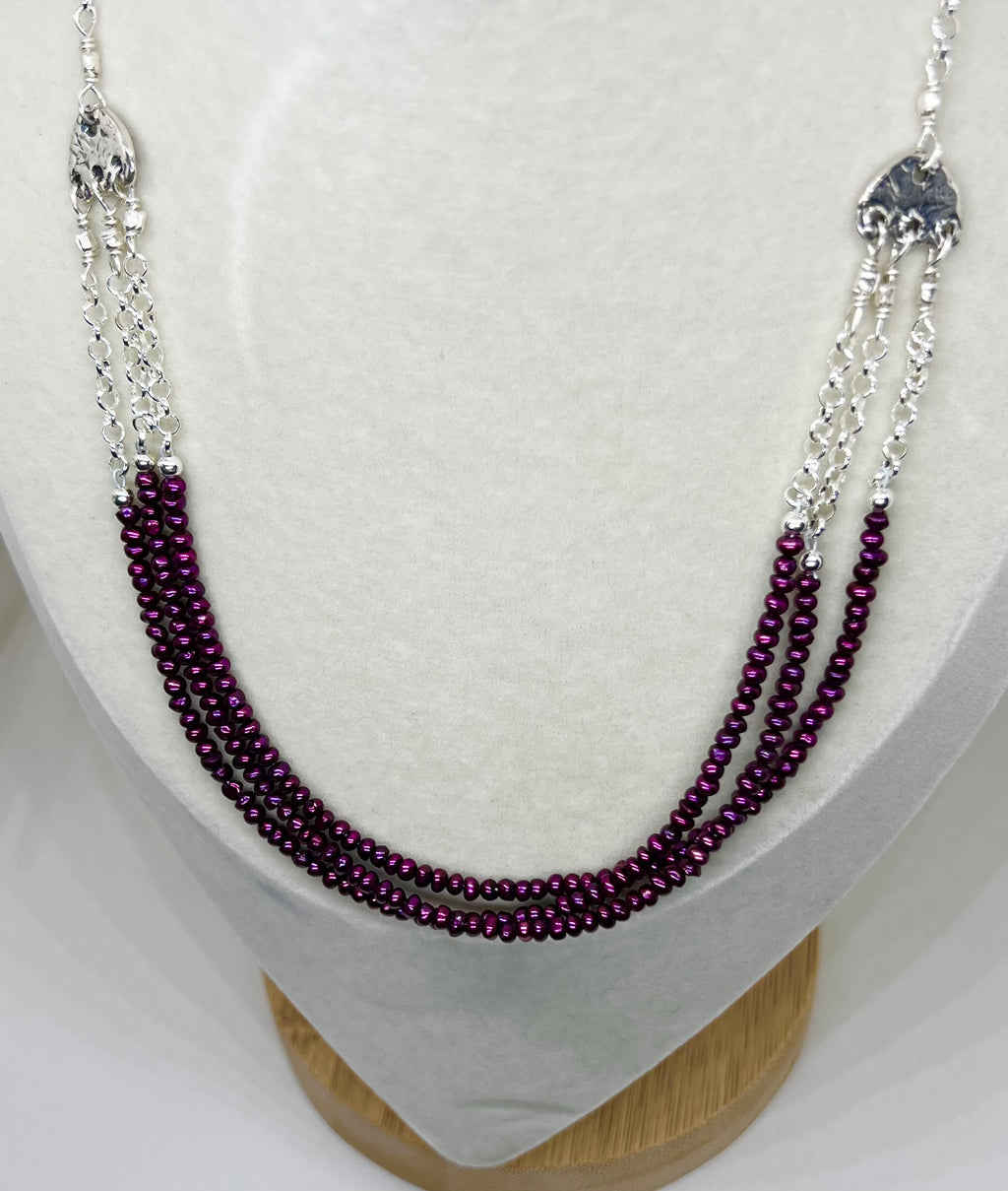 Handmade Triple Strand Deep Red Pearl Necklace, Beaded Necklace, Gemstone NecklaceNatural Pearl Necklace