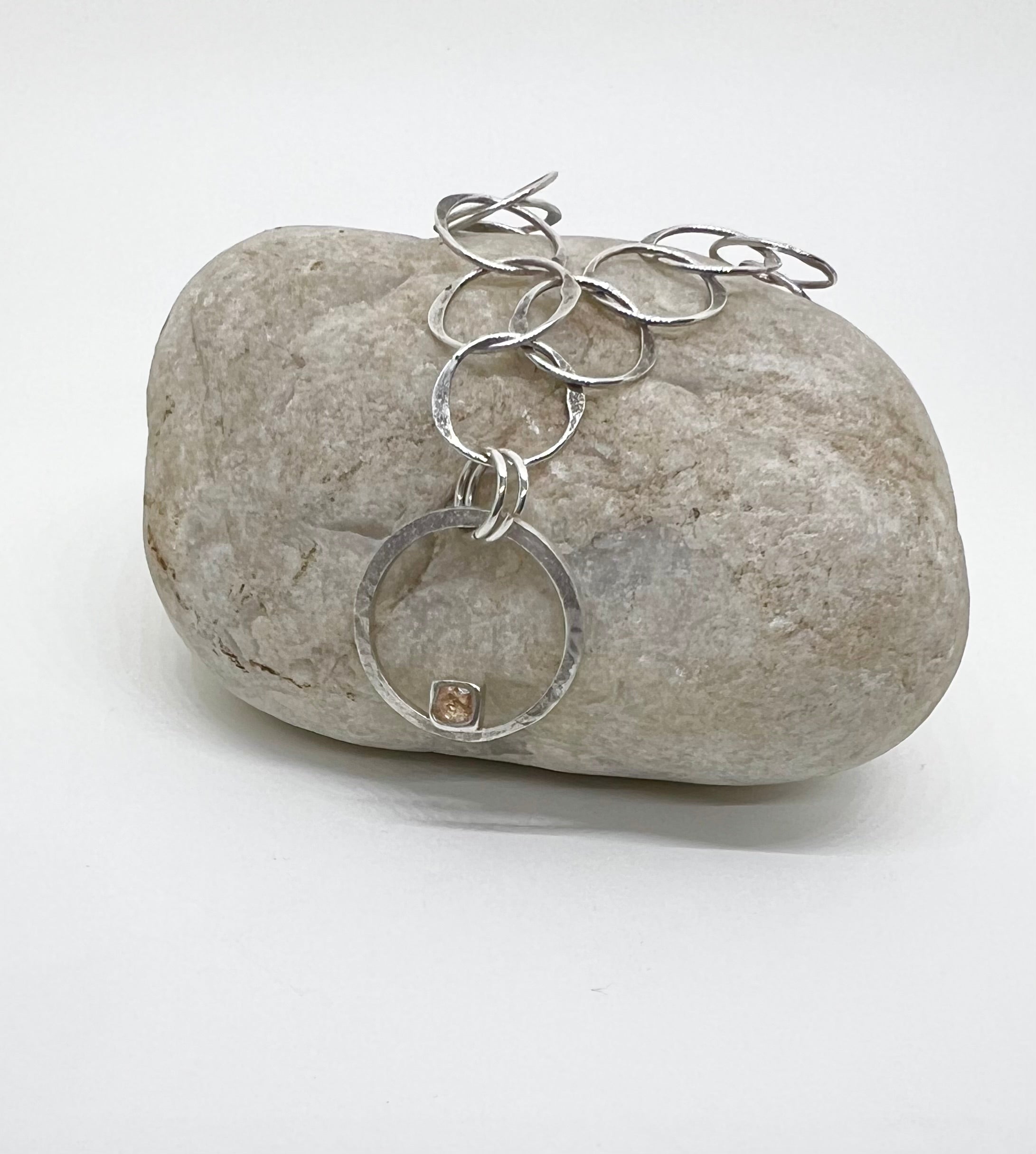 Handmade Multi Hoop Pendant Necklace, Sterling Silver Handmade Necklace, Citrine CZ Pendant Necklace