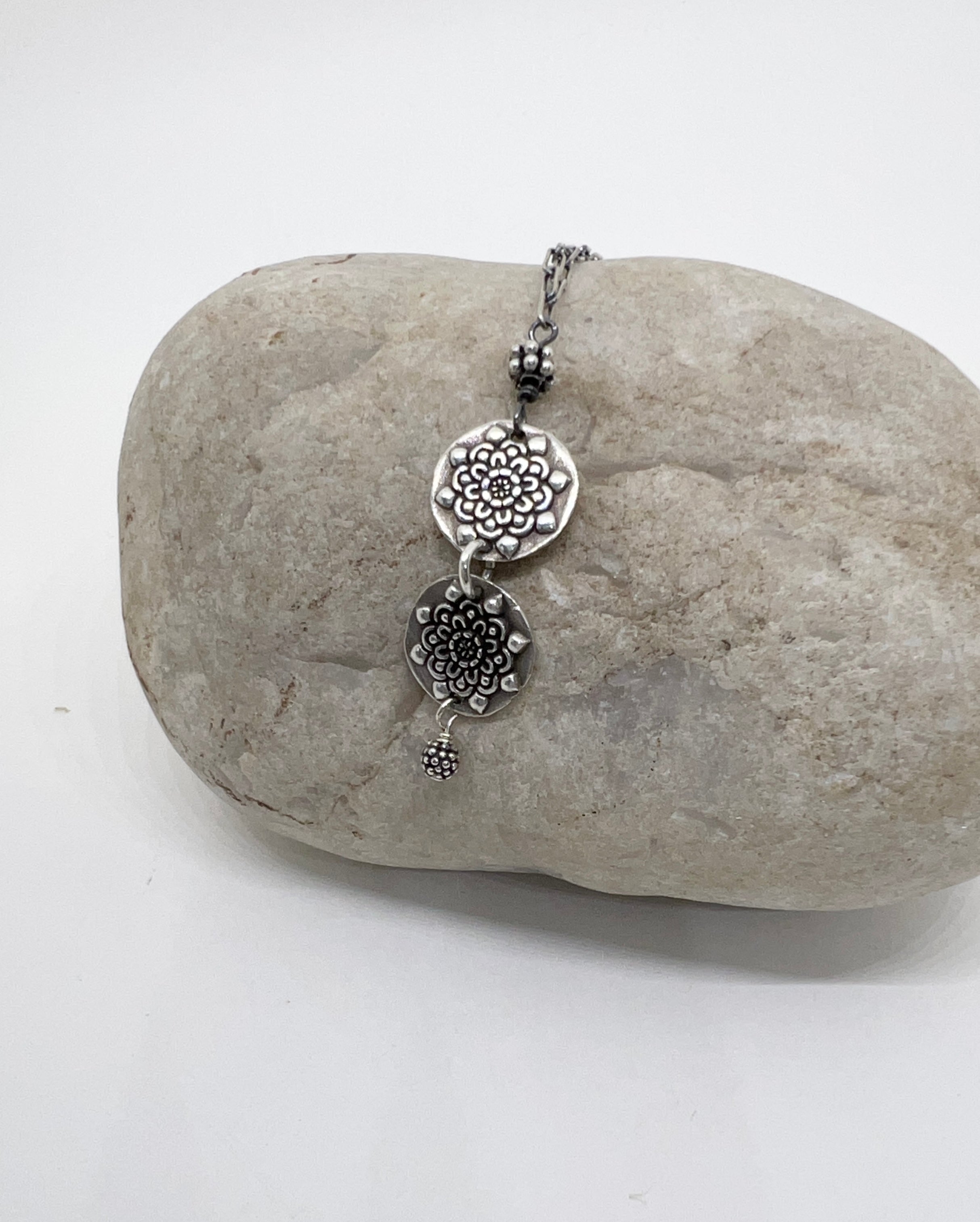 Handmade Fine Silver Pendant Necklace, Medallion Necklace, Hand Textured Necklace