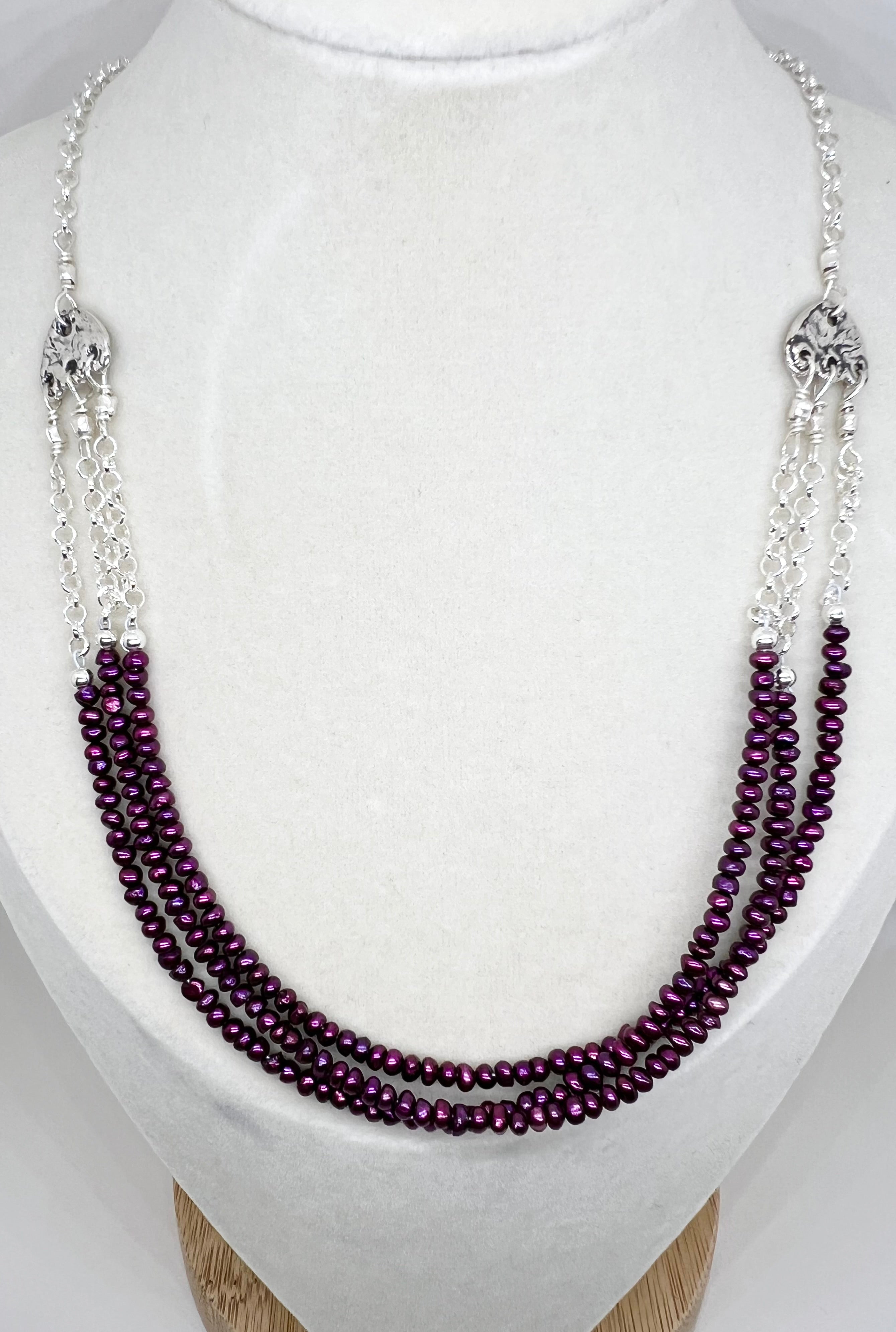 Handmade Triple Strand Deep Red Pearl Necklace, Beaded Necklace, Gemstone NecklaceNatural Pearl Necklace