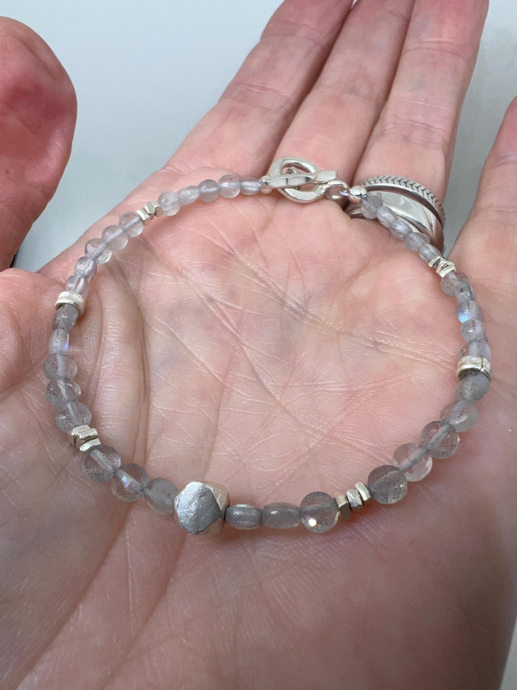 Blue Flash Gemstone Bracelet Handmade Beaded Sterling Silver, Silver, Jewelry, Labradorite