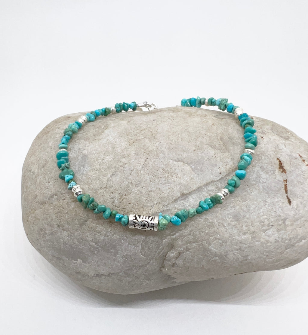 Handmade Turquoise Gemstone Beaded Bracelet, Handmade Sterling Silver Bracelet