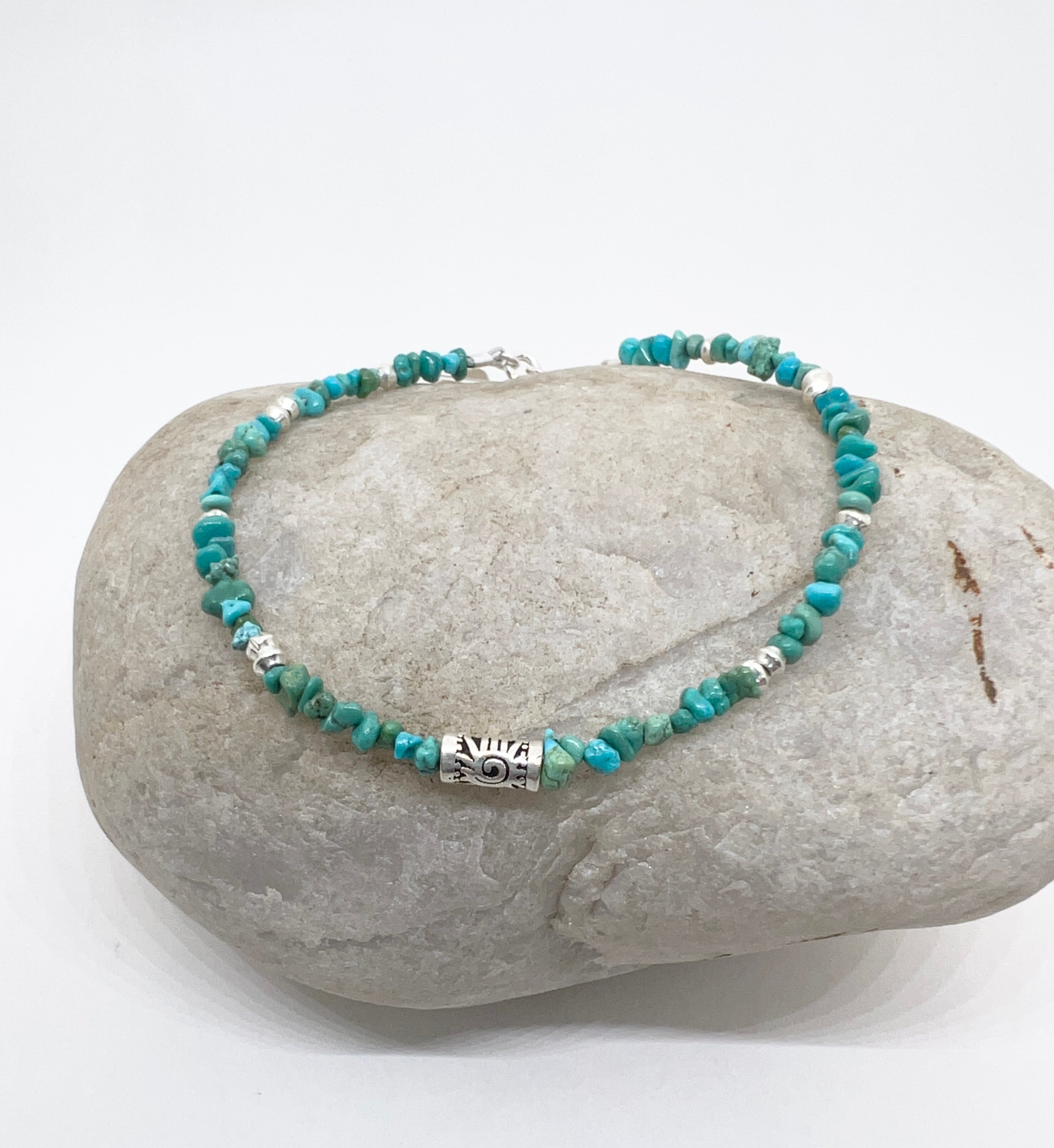 Handmade Turquoise Gemstone Beaded Bracelet, Handmade Sterling Silver Bracelet