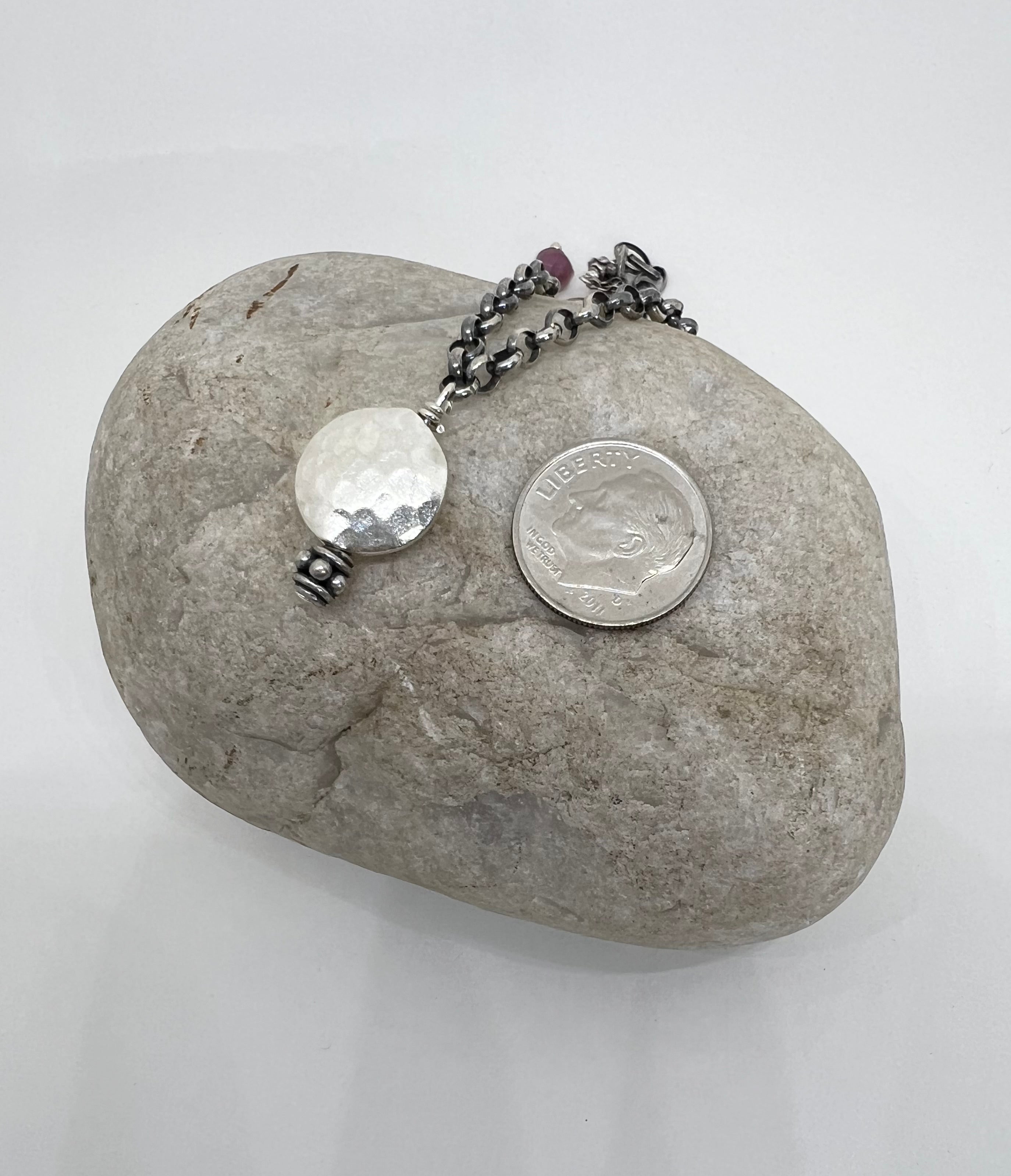 Handmade Sterling Silver Pendant Necklace, Hammered Sterling Silver Beaded Necklace