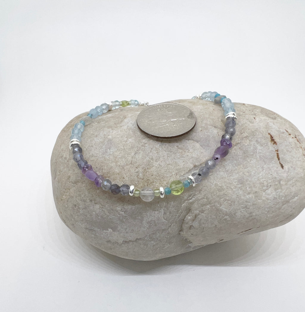Handmade Multi Gemstone Bracelet, Multi Color Gemstone Bracelet, Sterling Silver Bracelet, Colorful Bracelet