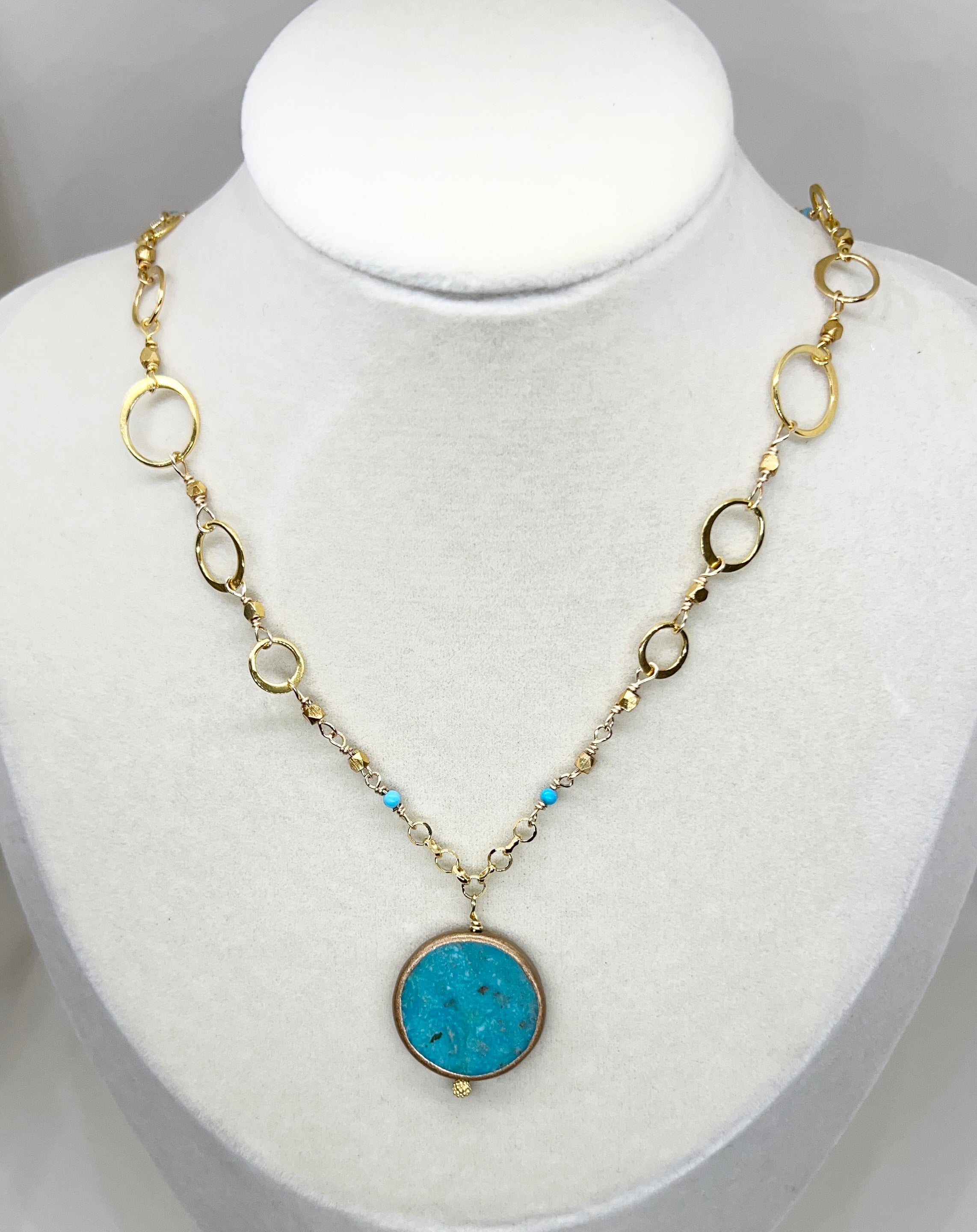 Handmade Turquoise and Gold Necklace, Vermeil Necklace, Beaded Gemstone Necklace, Turqouise Necklace