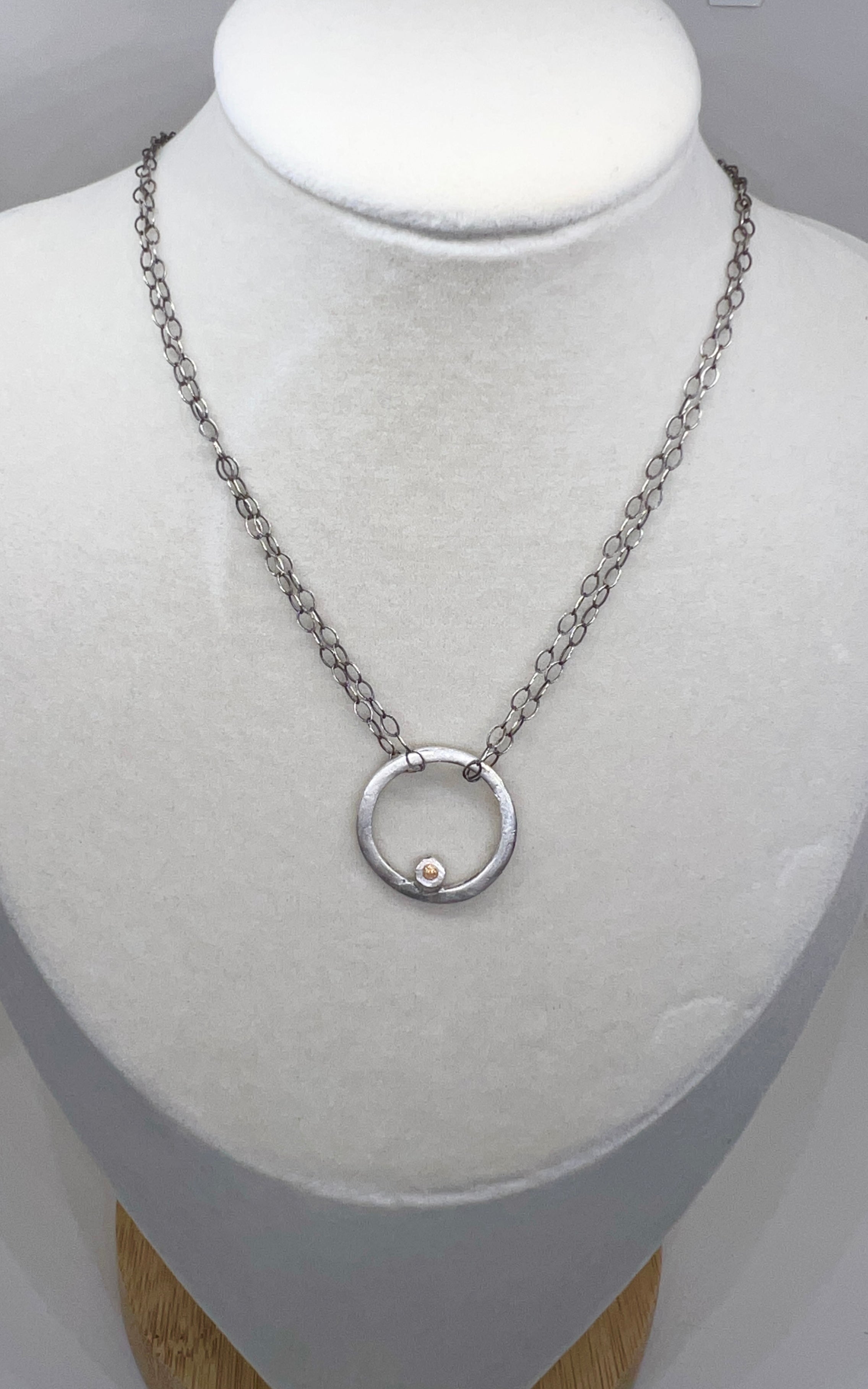 Handmade Citrine Circle Pendant Necklace, citrine CZ Necklace, Fine Silver Necklace, Sterling Silver Necklace, Handmade Necklace