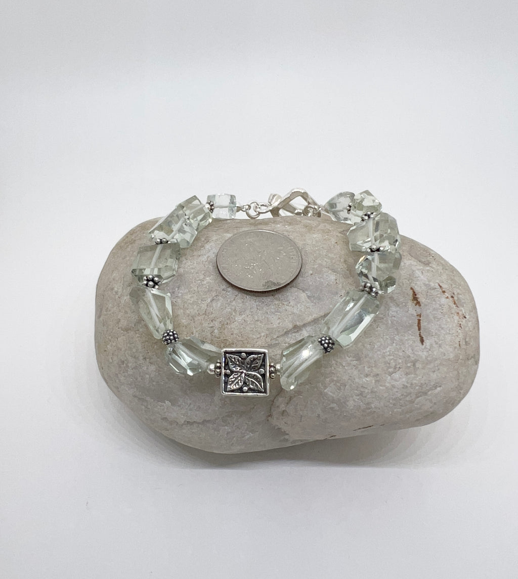 Handmade Pale Green Gemstone Bracelet, Green Amethyst Bracelet, Sterling Silver Bracelet, Prasiolite Beaded Bracelet