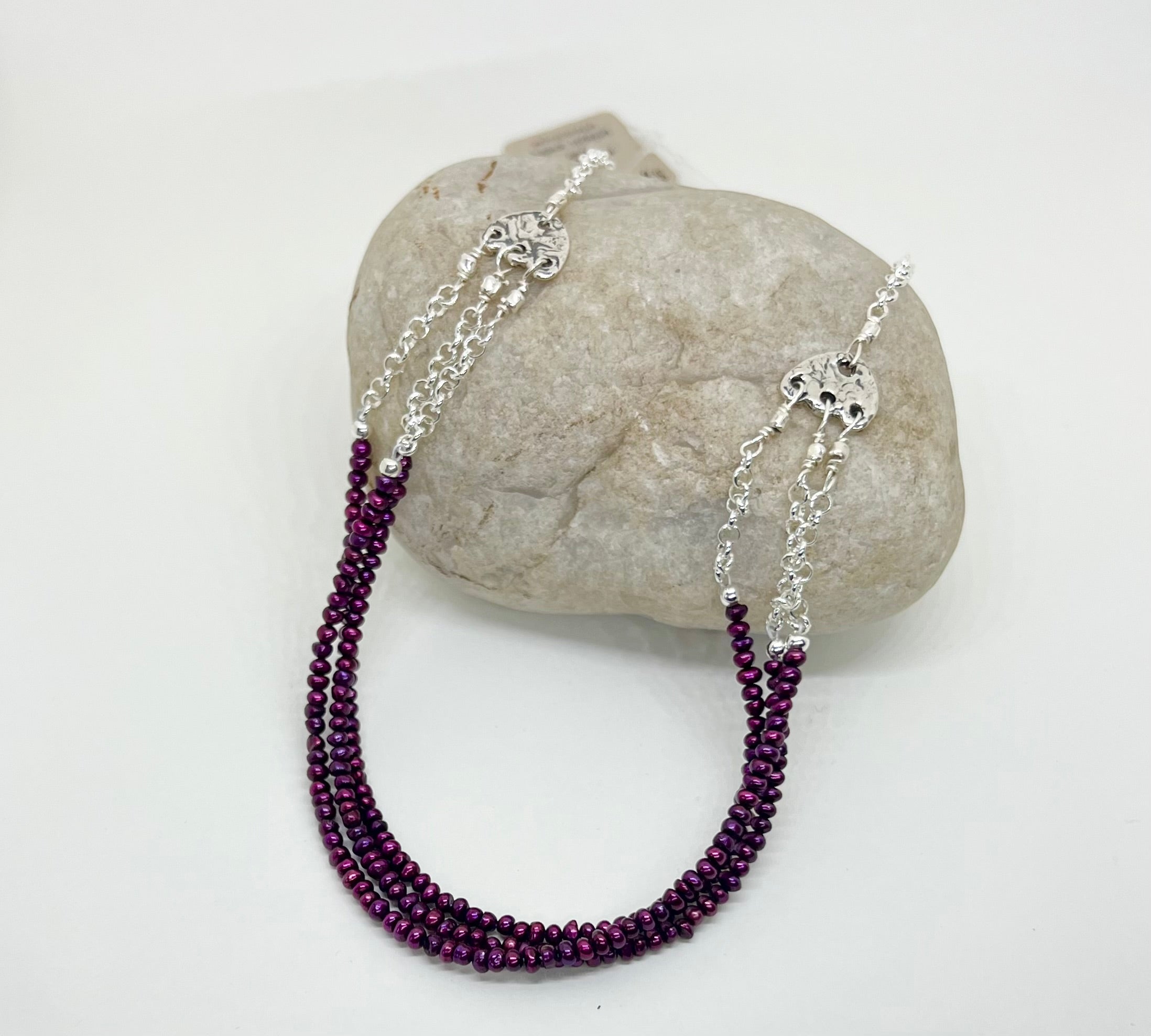 Handmade Triple Strand Deep Red Pearl Necklace, Beaded Necklace, Gemstone NecklaceNatural Pearl Necklace