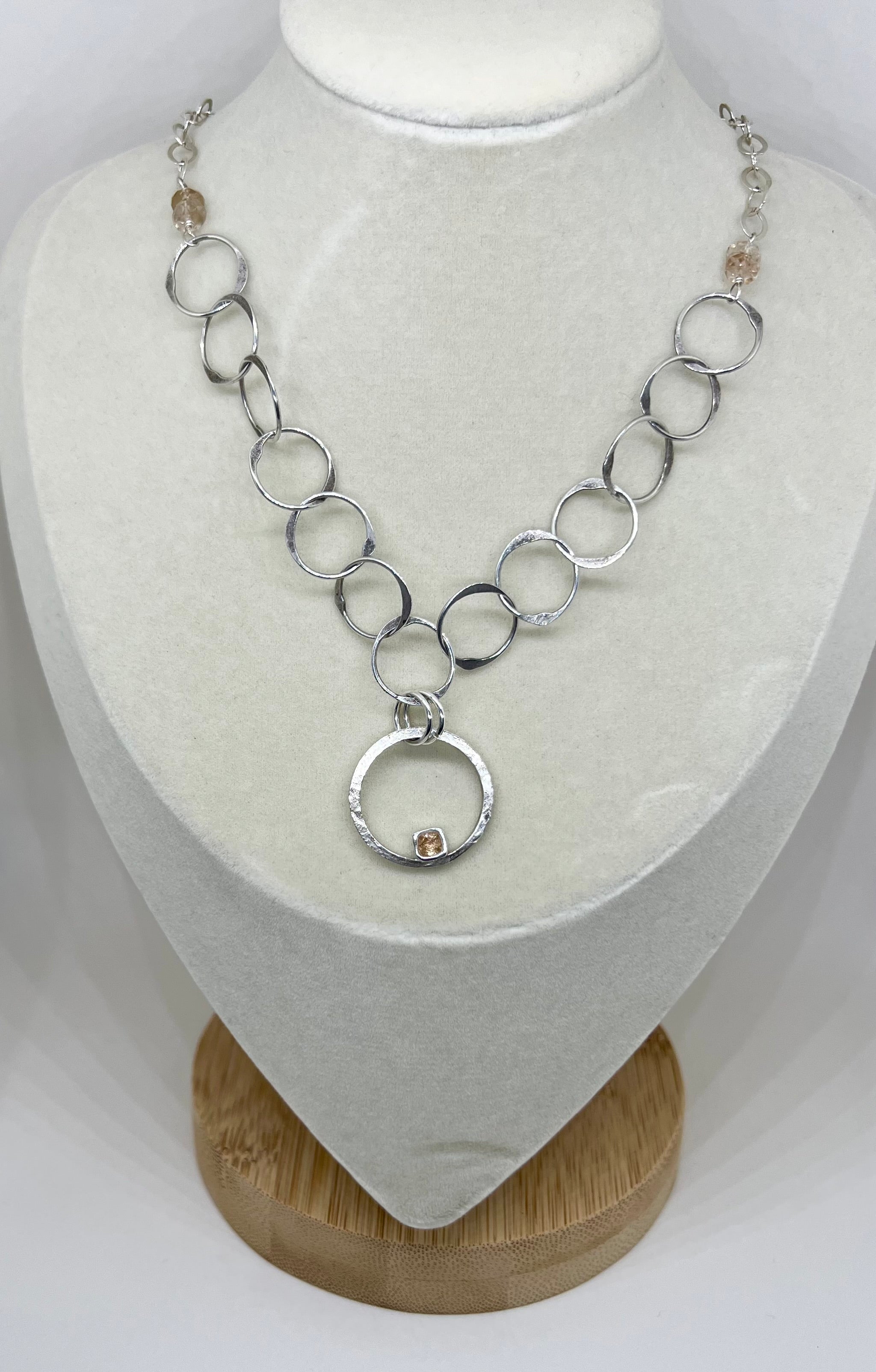 Handmade Multi Hoop Pendant Necklace, Sterling Silver Handmade Necklace, Citrine CZ Pendant Necklace