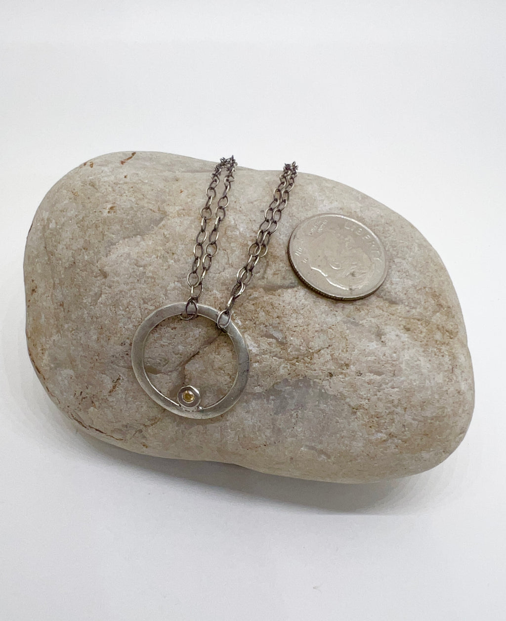 Handmade Citrine Circle Pendant Necklace, citrine CZ Necklace, Fine Silver Necklace, Sterling Silver Necklace, Handmade Necklace