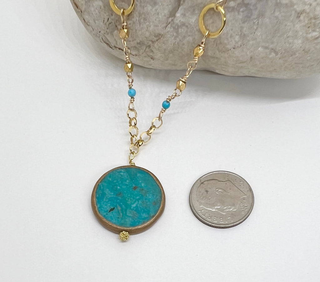 Handmade Turquoise and Gold Necklace, Vermeil Necklace, Beaded Gemstone Necklace, Turqouise Necklace