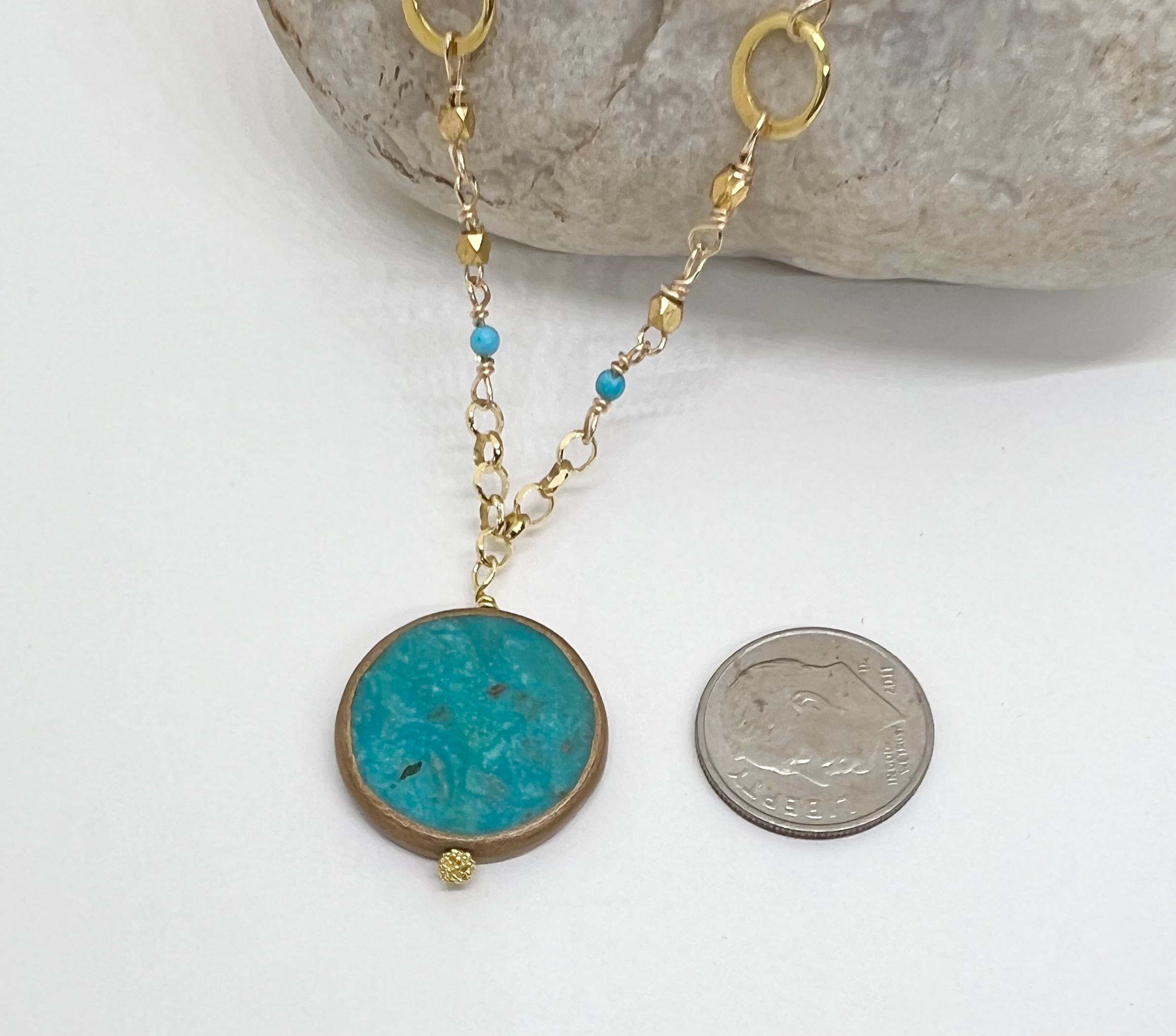 Handmade Turquoise and Gold Necklace, Vermeil Necklace, Beaded Gemstone Necklace, Turqouise Necklace