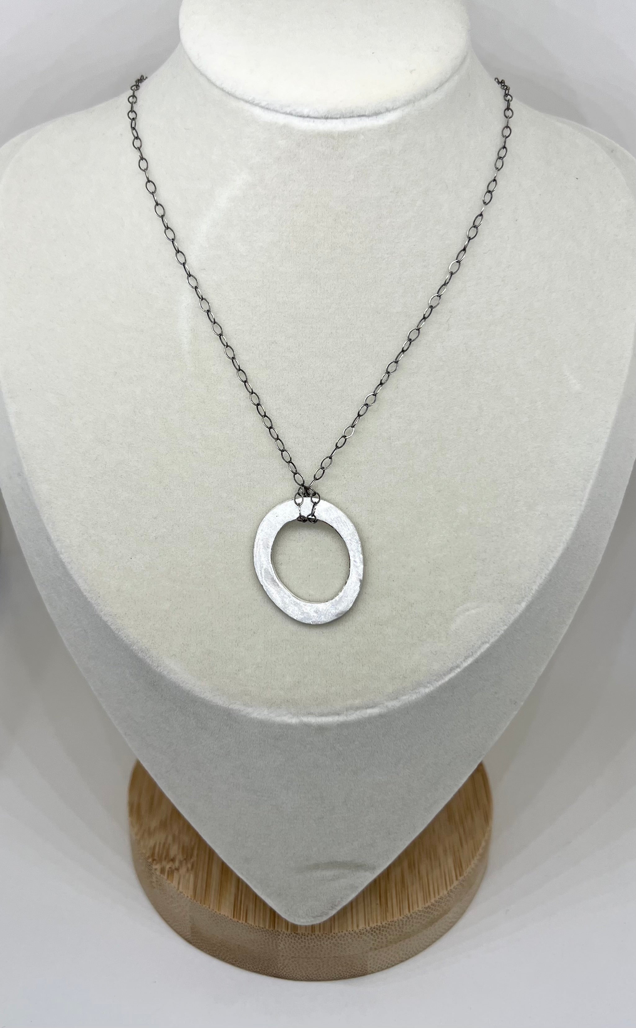 Handmade Circle Pendant Necklace, Sterling Silver Necklace, Simple Necklace, Organic Necklace
