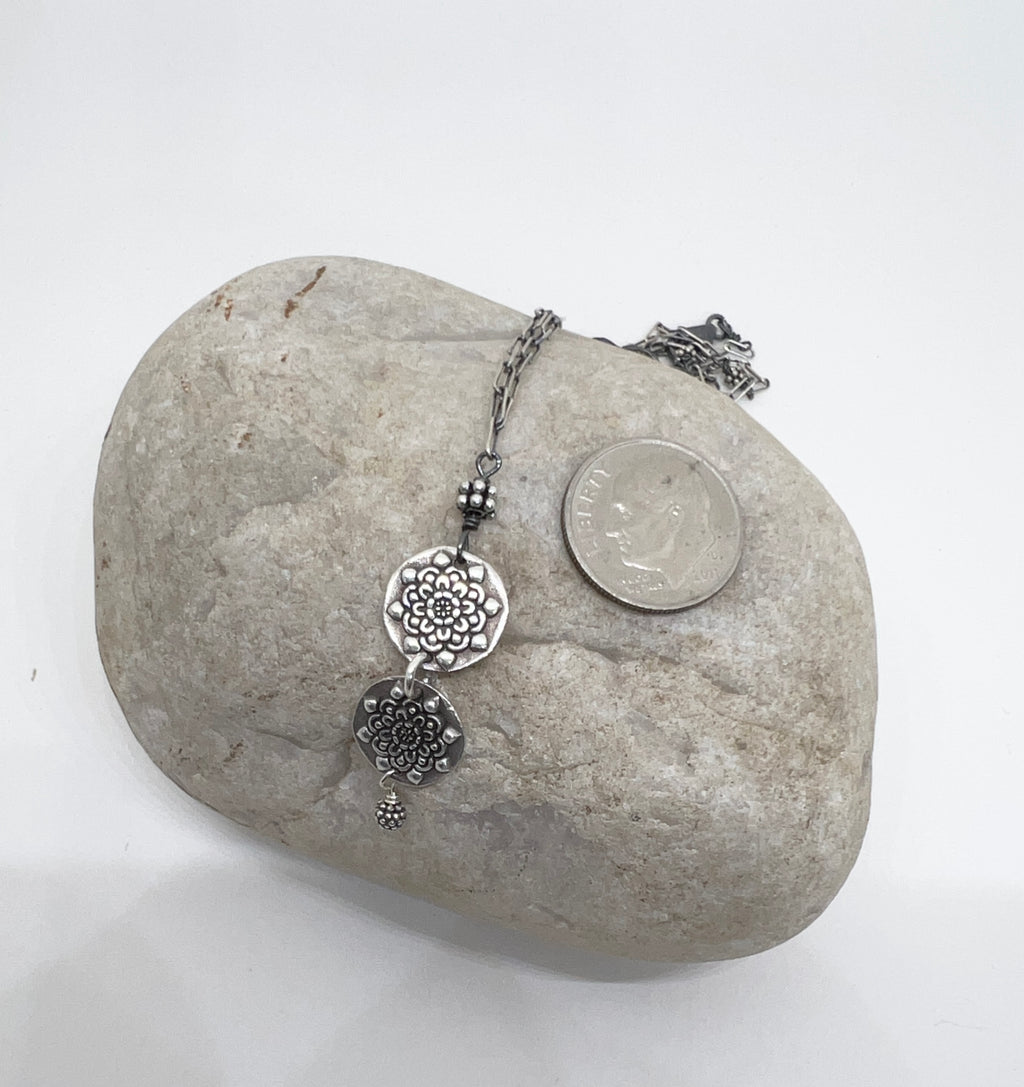 Handmade Fine Silver Pendant Necklace, Medallion Necklace, Hand Textured Necklace