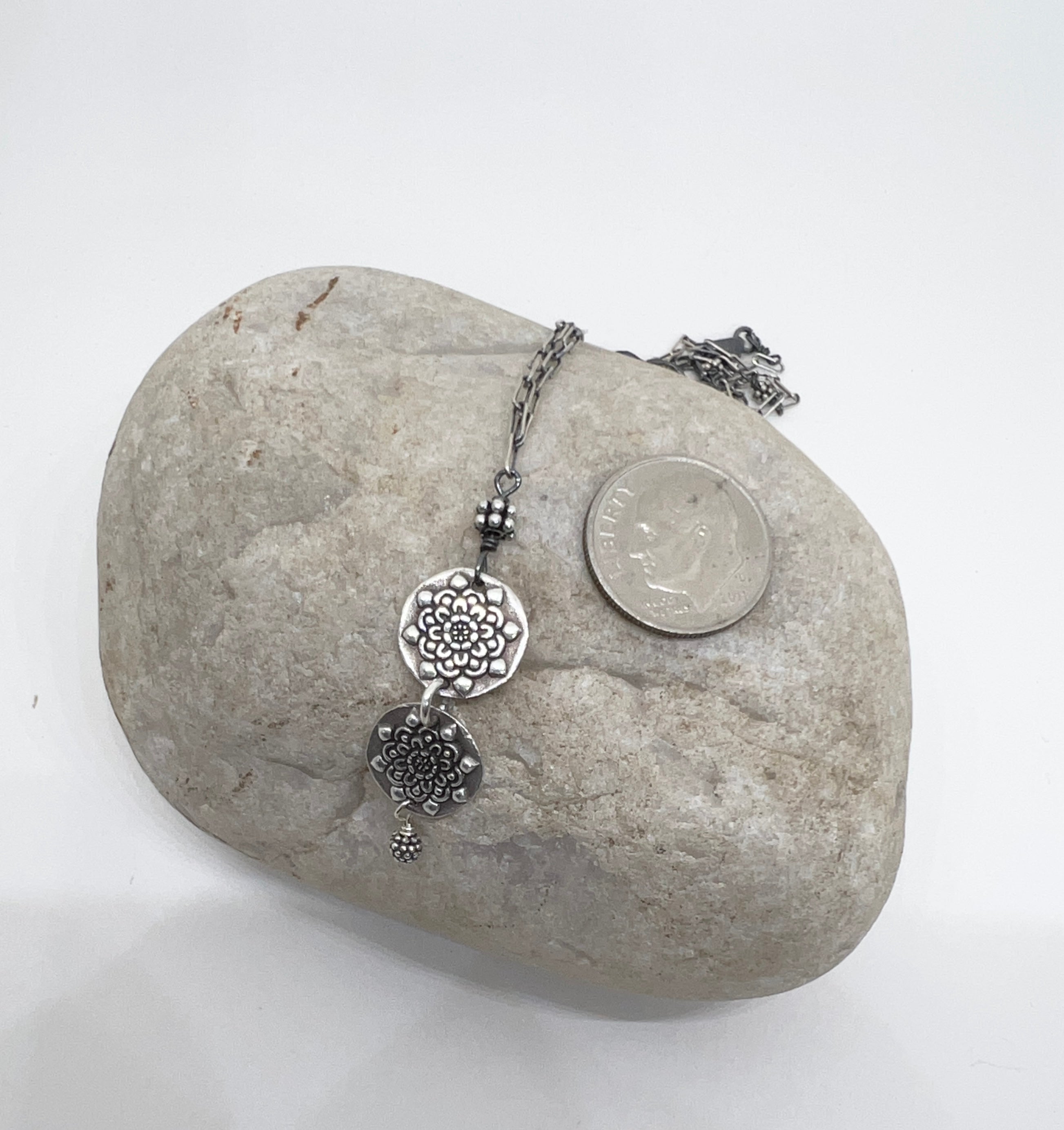 Handmade Fine Silver Pendant Necklace, Medallion Necklace, Hand Textured Necklace