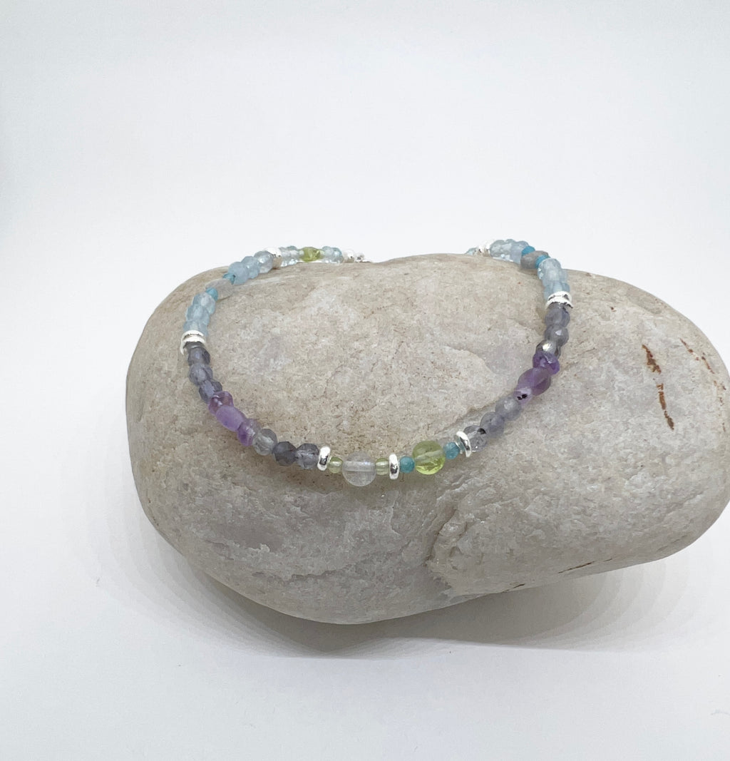Handmade Multi Gemstone Bracelet, Multi Color Gemstone Bracelet, Sterling Silver Bracelet, Colorful Bracelet