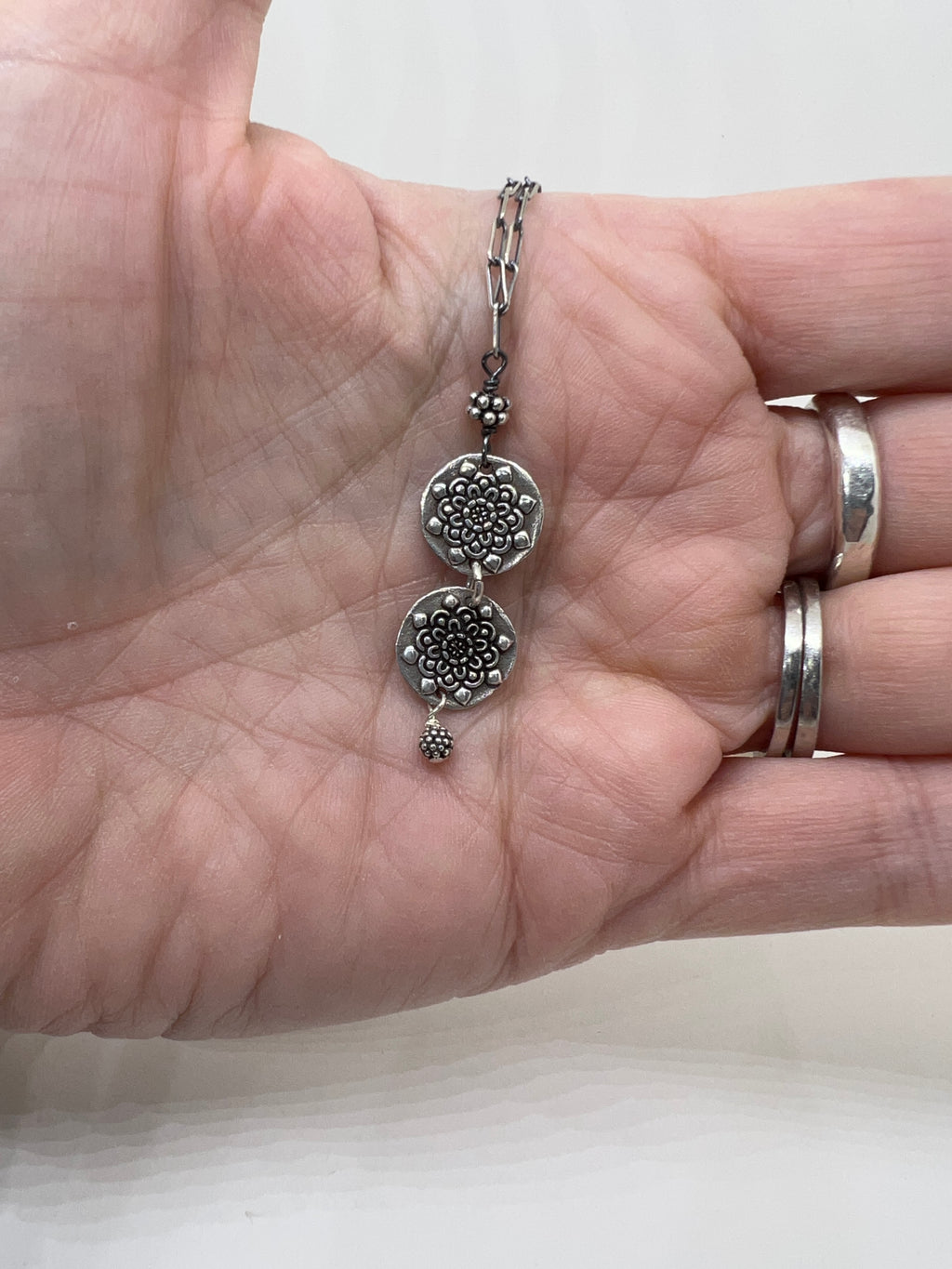 Handmade Fine Silver Pendant Necklace, Medallion Necklace, Hand Textured Necklace