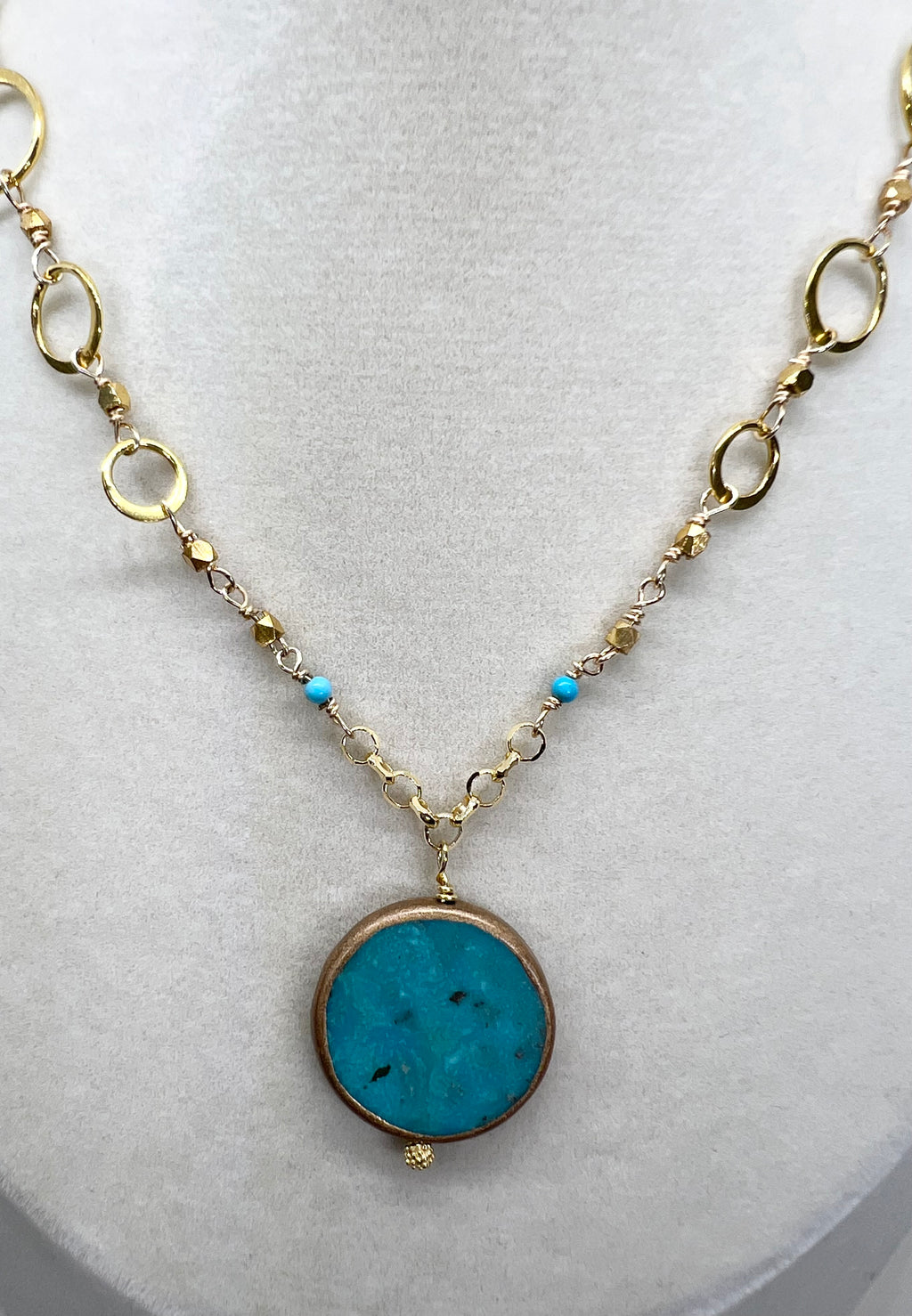 Handmade Turquoise and Gold Necklace, Vermeil Necklace, Beaded Gemstone Necklace, Turqouise Necklace