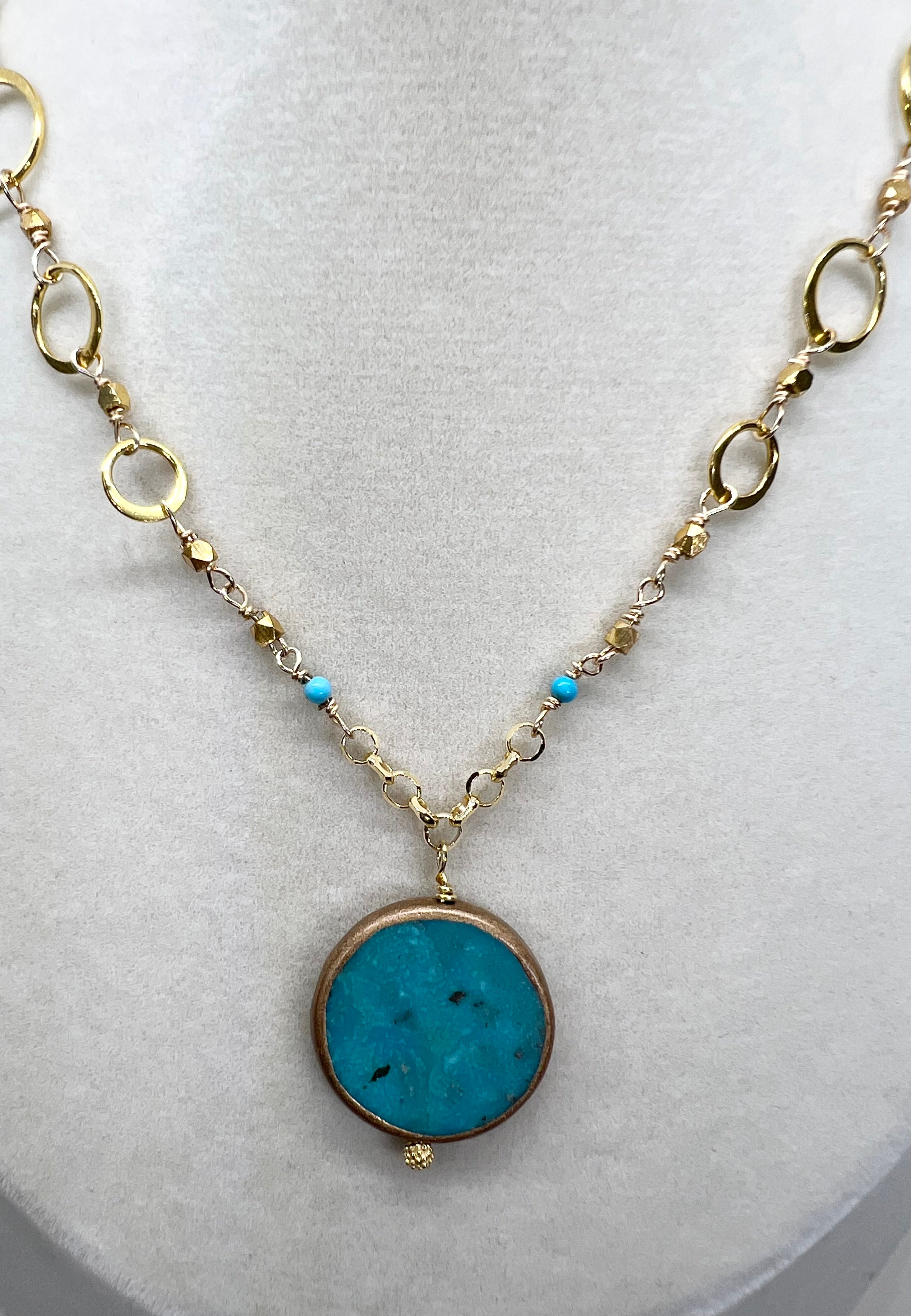Handmade Turquoise and Gold Necklace, Vermeil Necklace, Beaded Gemstone Necklace, Turqouise Necklace