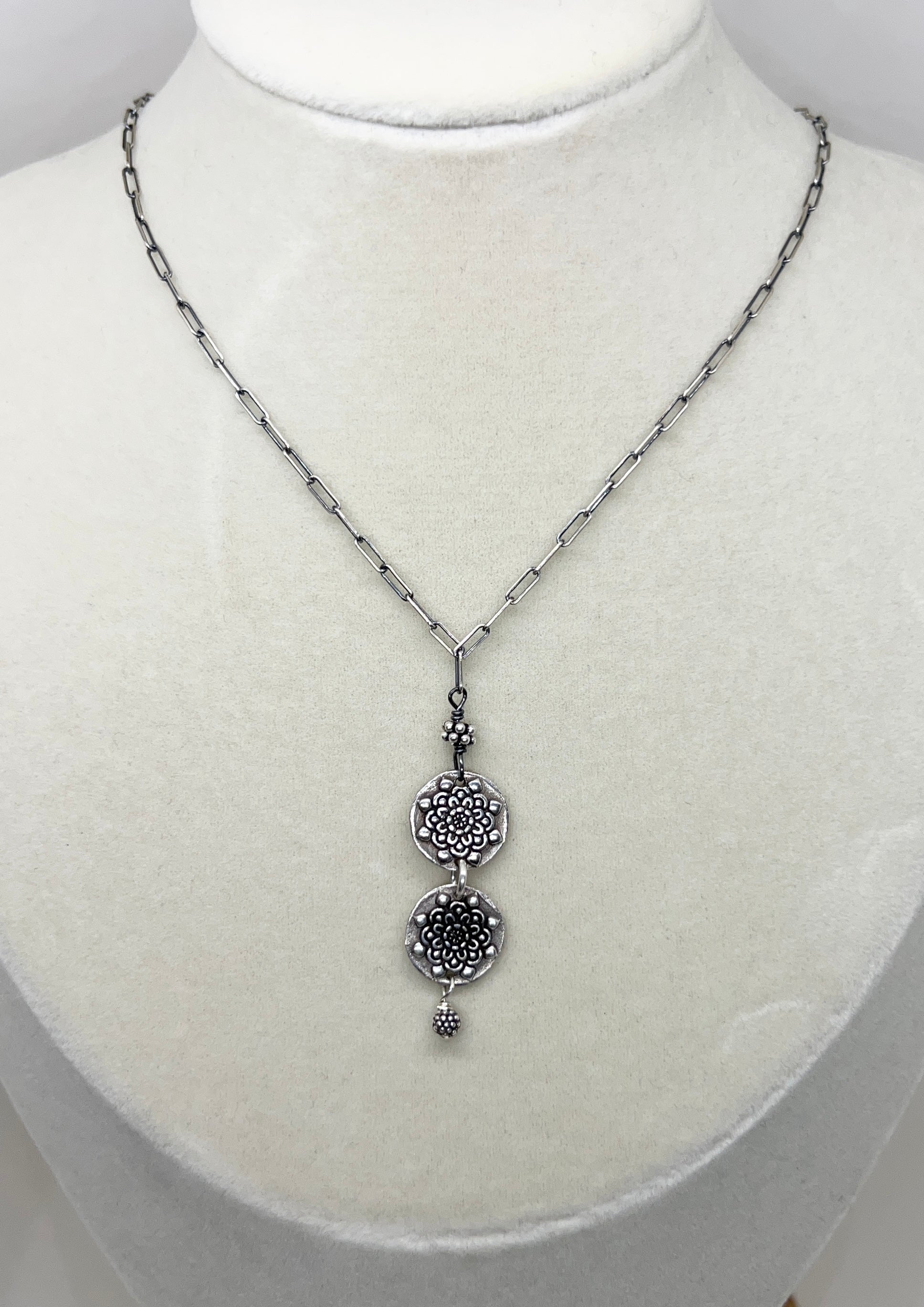 Handmade Fine Silver Pendant Necklace, Medallion Necklace, Hand Textured Necklace