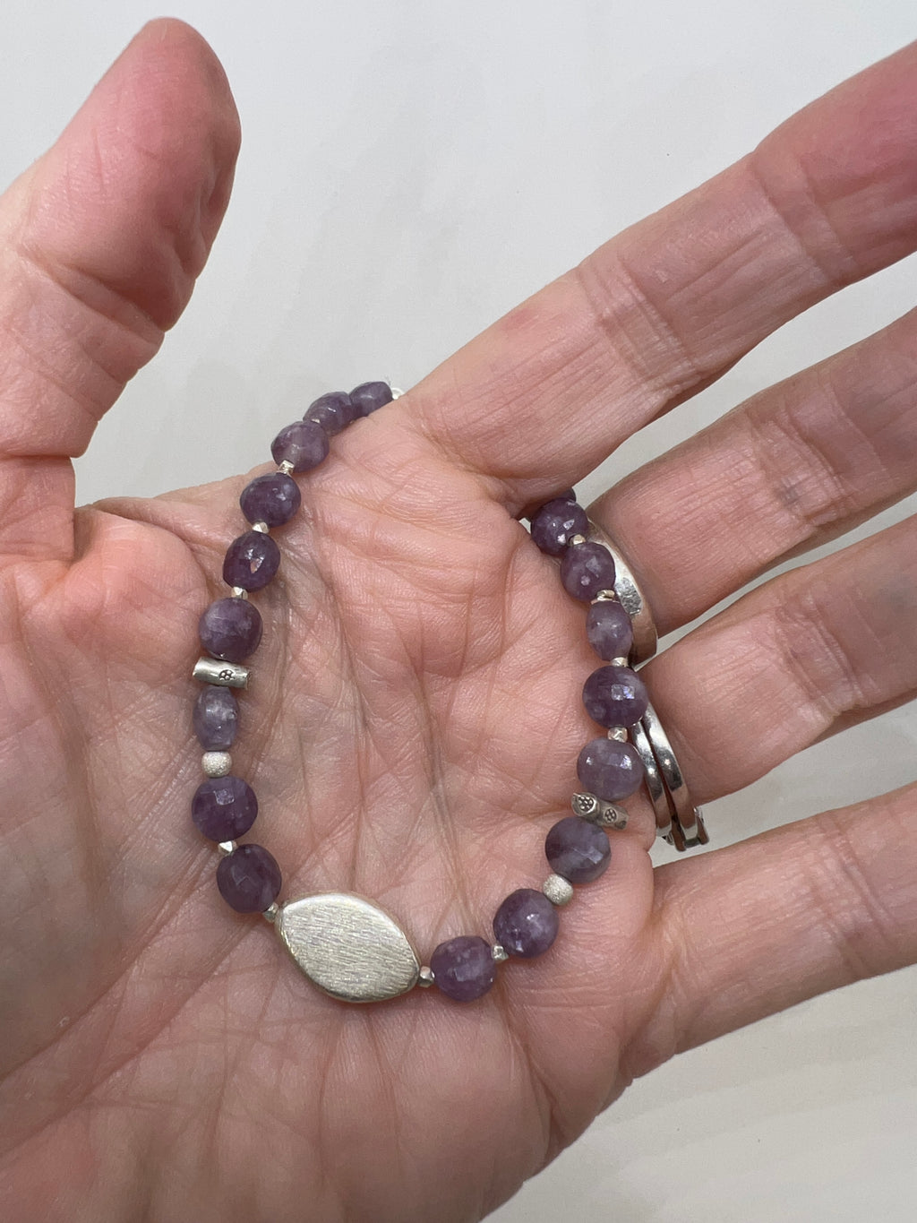 Handmade Purple Gemstone Bracelet, Lepidolite Bracelet, Beaded Bracelet, Sterling Silver Bracelet