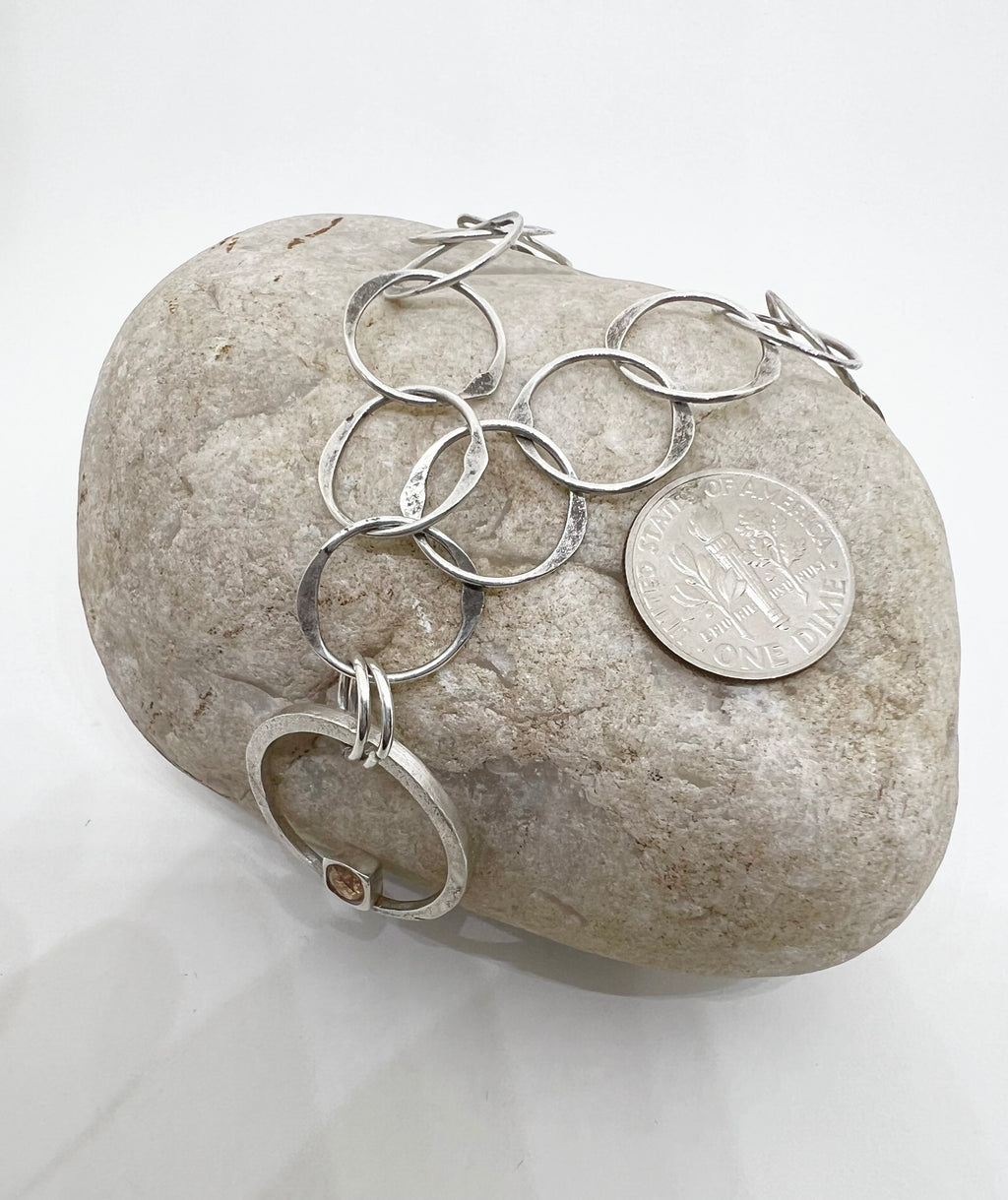 Handmade Multi Hoop Pendant Necklace, Sterling Silver Handmade Necklace, Citrine CZ Pendant Necklace