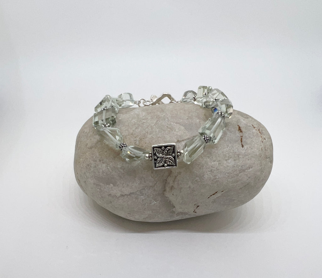 Handmade Pale Green Gemstone Bracelet, Green Amethyst Bracelet, Sterling Silver Bracelet, Prasiolite Beaded Bracelet