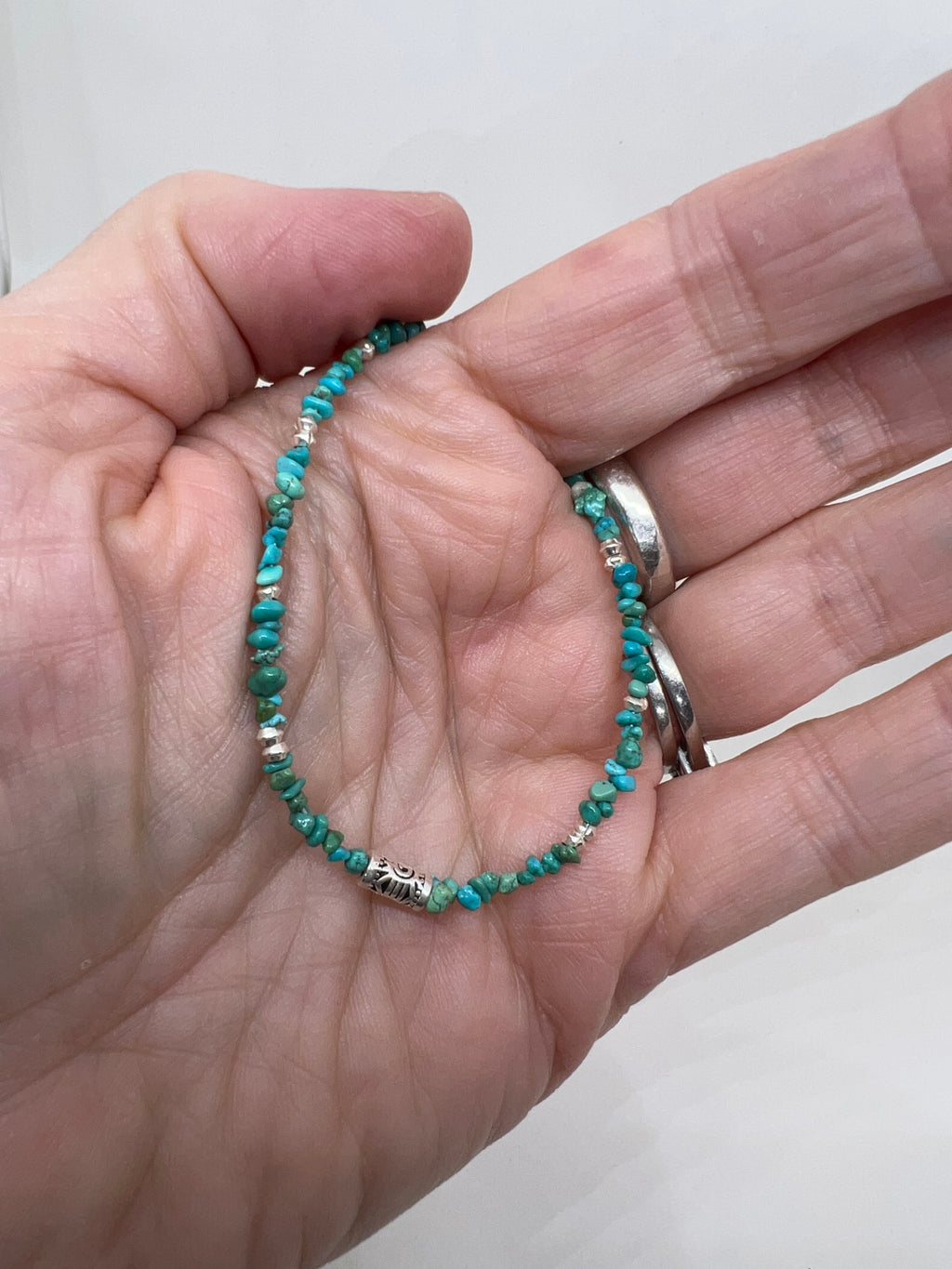 Handmade Turquoise Gemstone Beaded Bracelet, Handmade Sterling Silver Bracelet