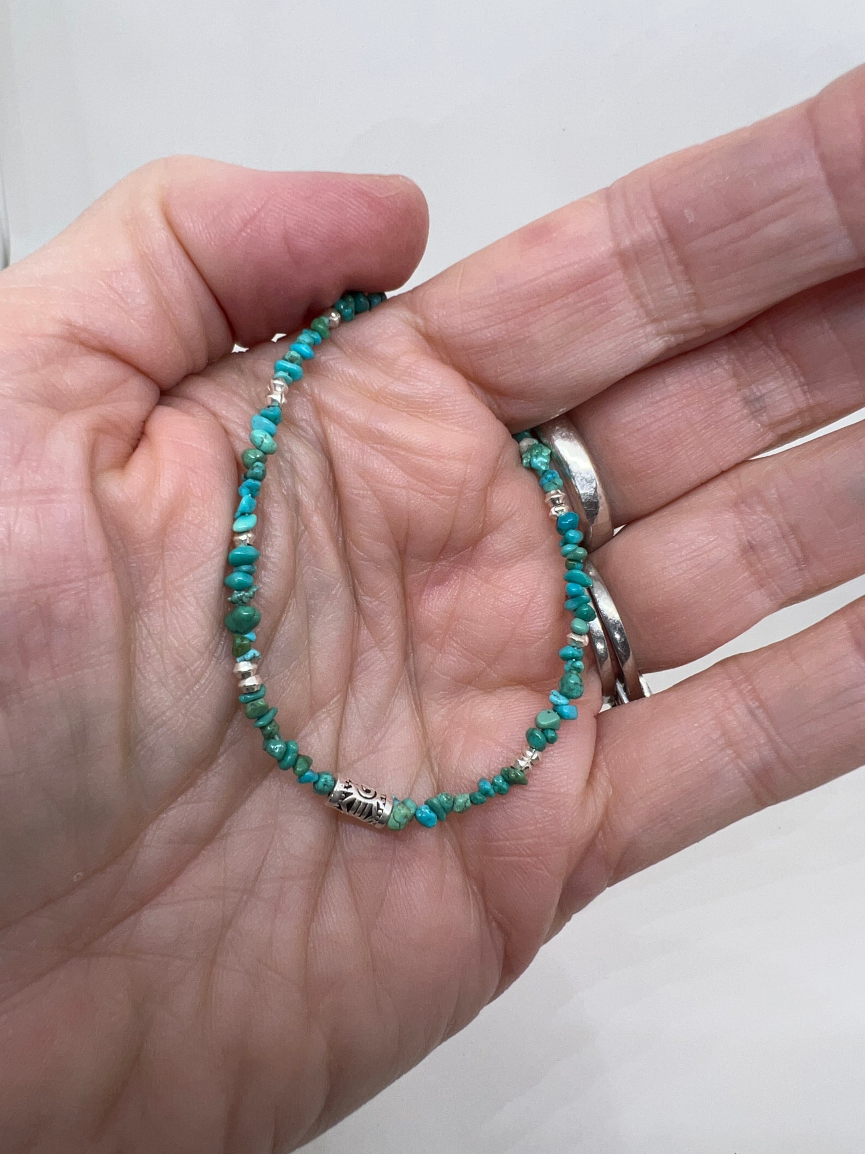 Handmade Turquoise Gemstone Beaded Bracelet, Handmade Sterling Silver Bracelet
