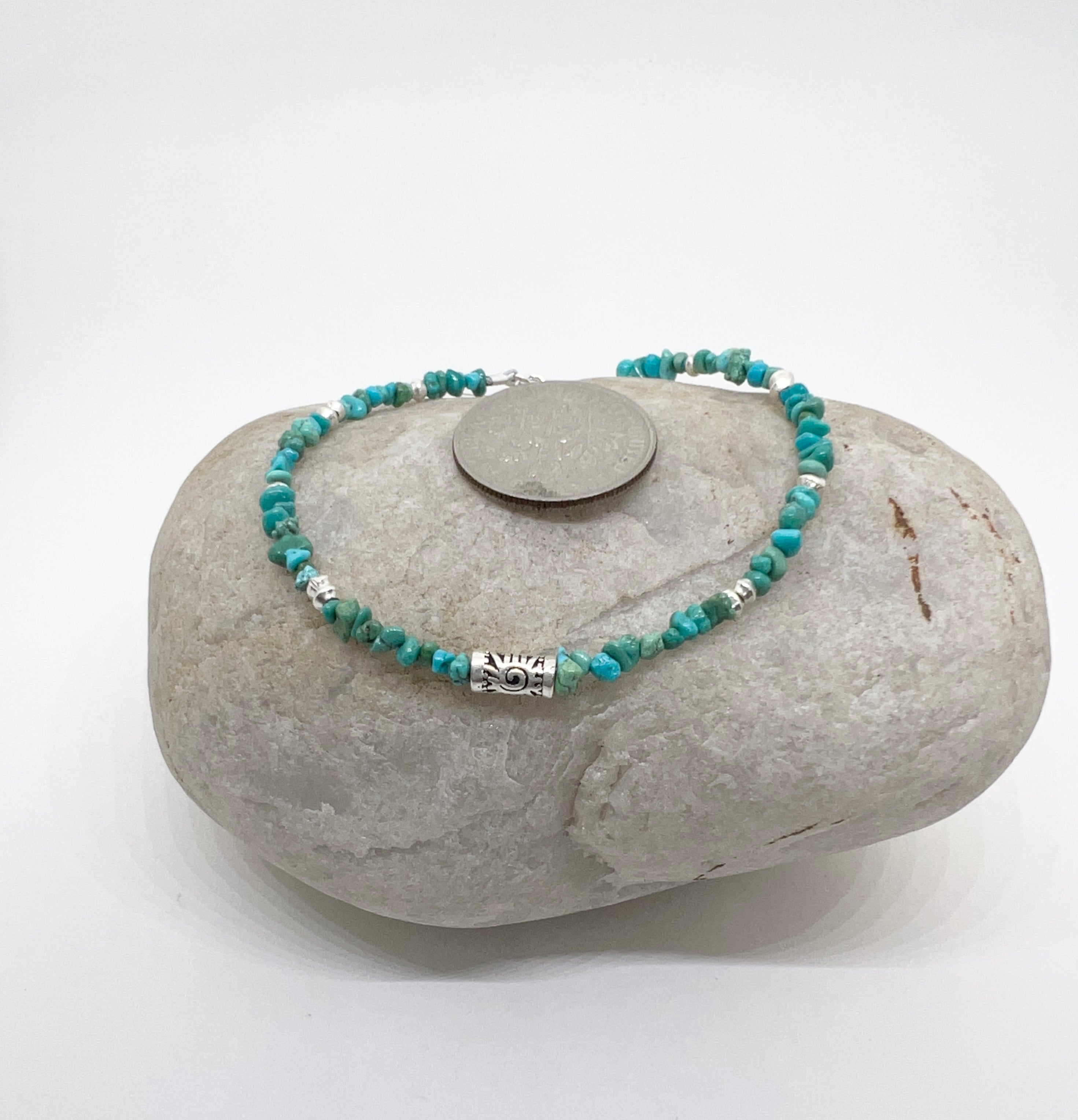Handmade Turquoise Gemstone Beaded Bracelet, Handmade Sterling Silver Bracelet