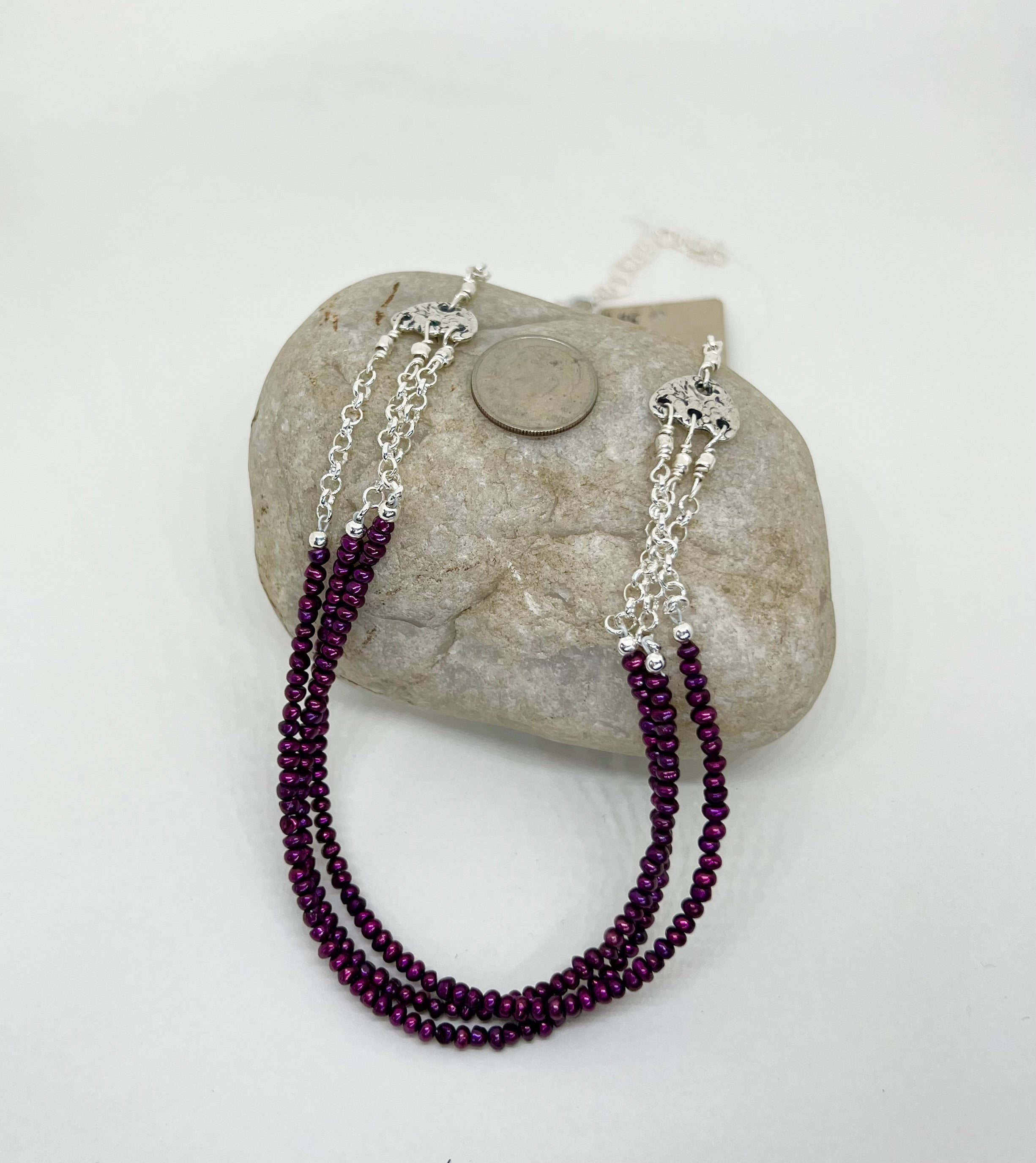 Handmade Triple Strand Deep Red Pearl Necklace, Beaded Necklace, Gemstone NecklaceNatural Pearl Necklace