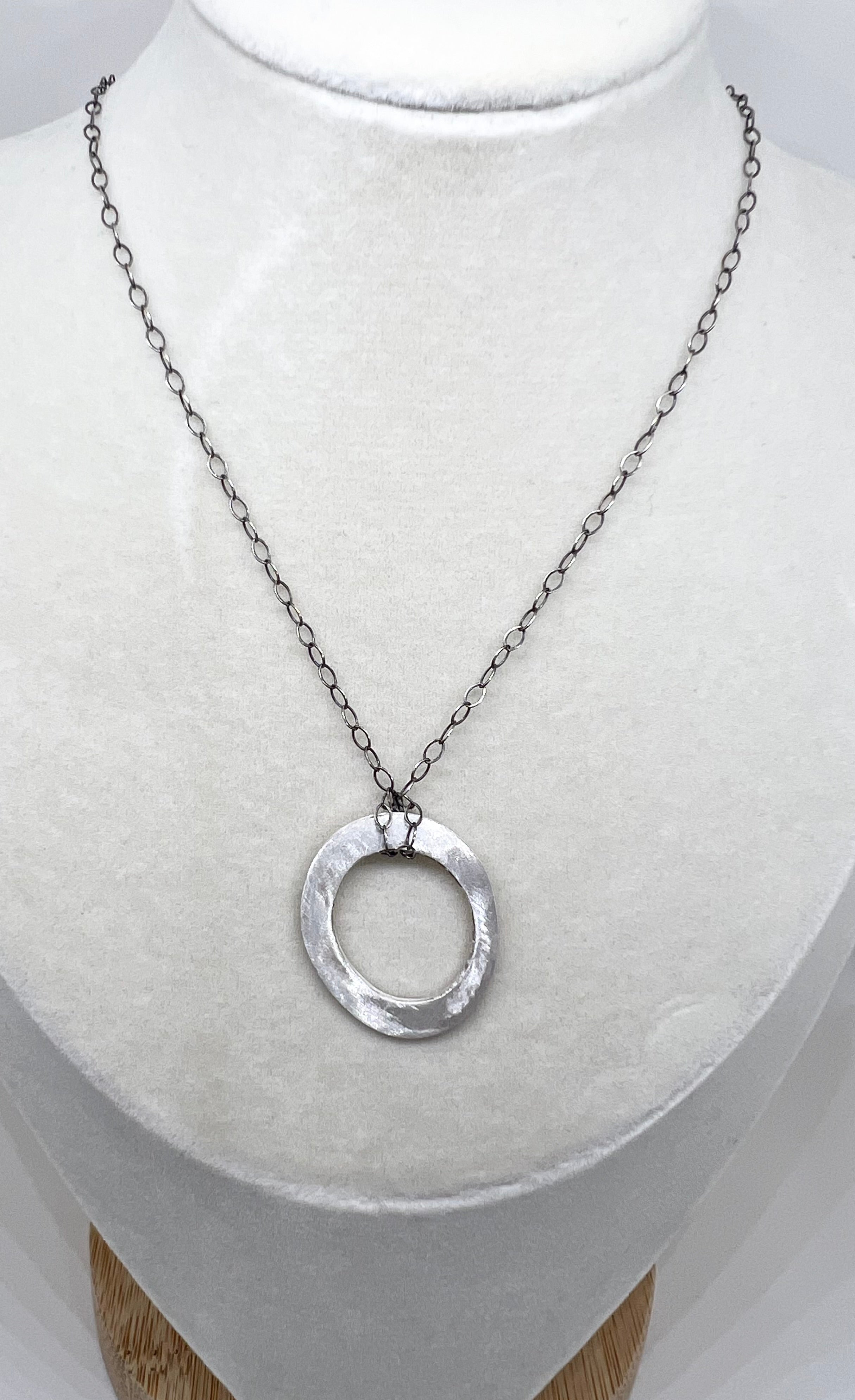 Handmade Circle Pendant Necklace, Sterling Silver Necklace, Simple Necklace, Organic Necklace