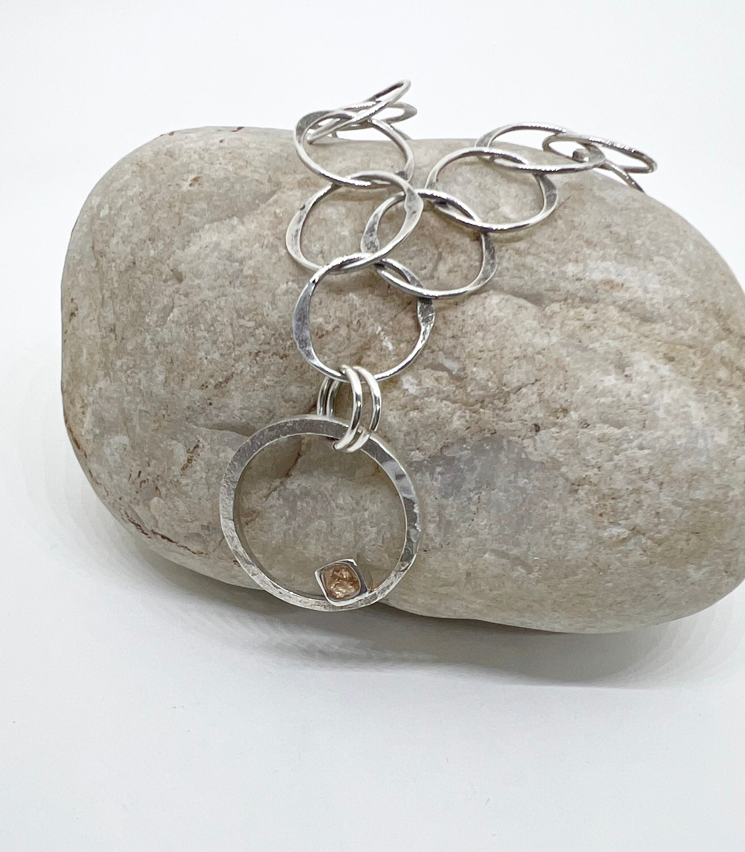 Handmade Multi Hoop Pendant Necklace, Sterling Silver Handmade Necklace, Citrine CZ Pendant Necklace