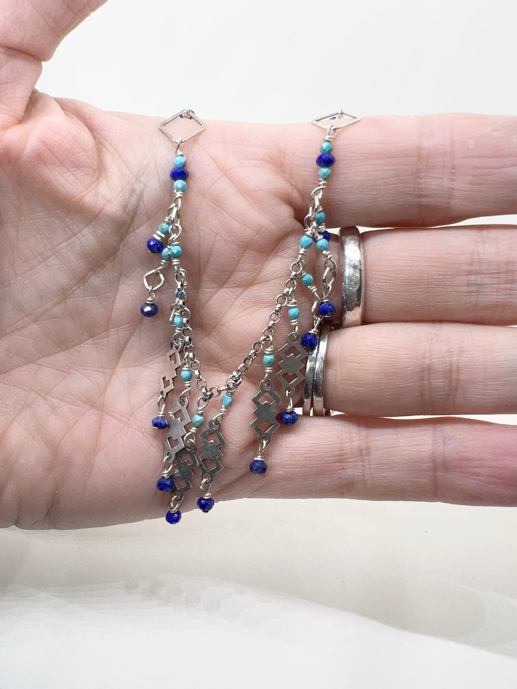 Handmade Multi Pendant Necklace, Gemstone and Sterling Silver Necklace, Bib Necklace, Turquoise and Lapis Lazuli Necklace