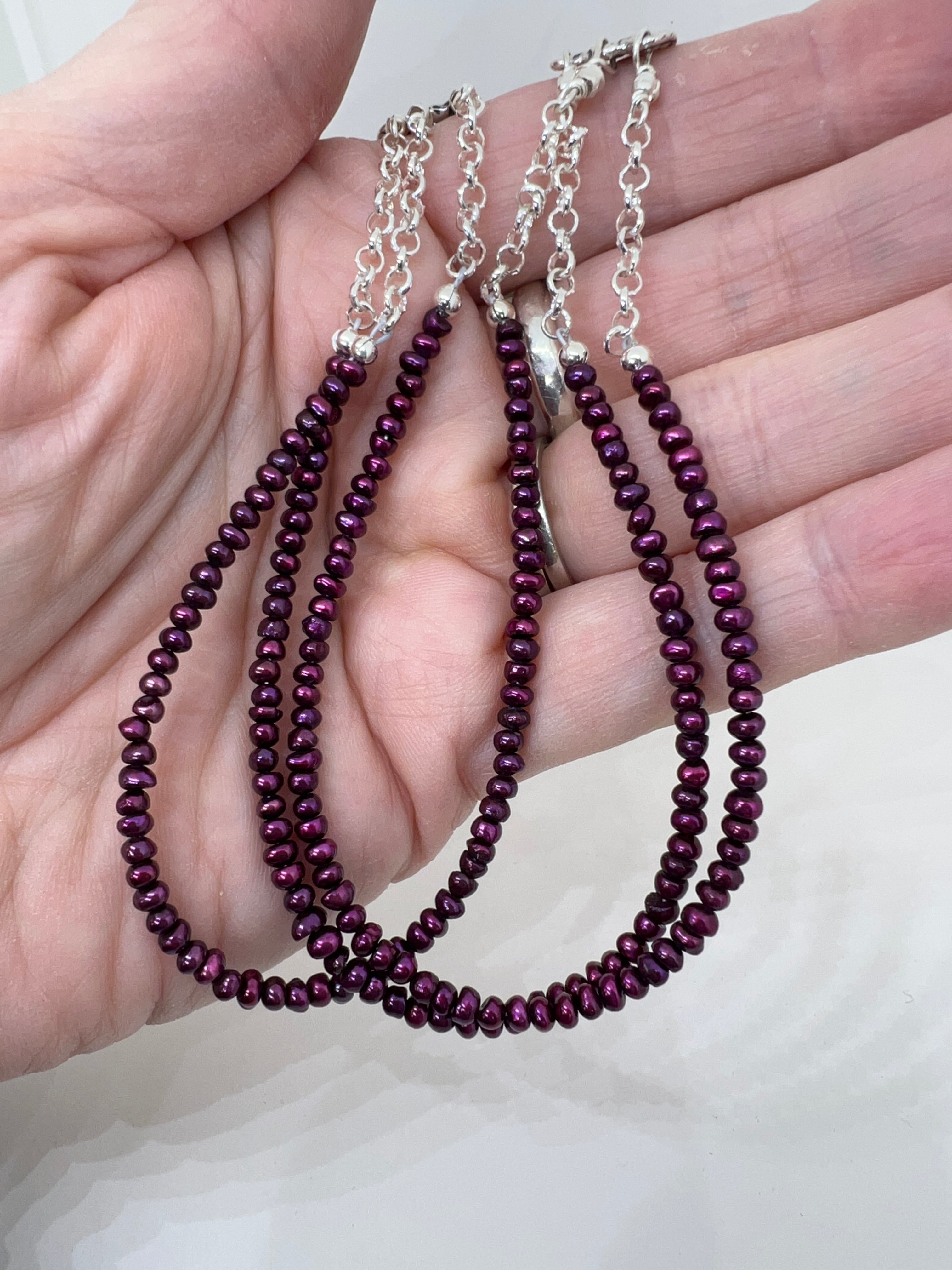 Handmade Triple Strand Deep Red Pearl Necklace, Beaded Necklace, Gemstone NecklaceNatural Pearl Necklace